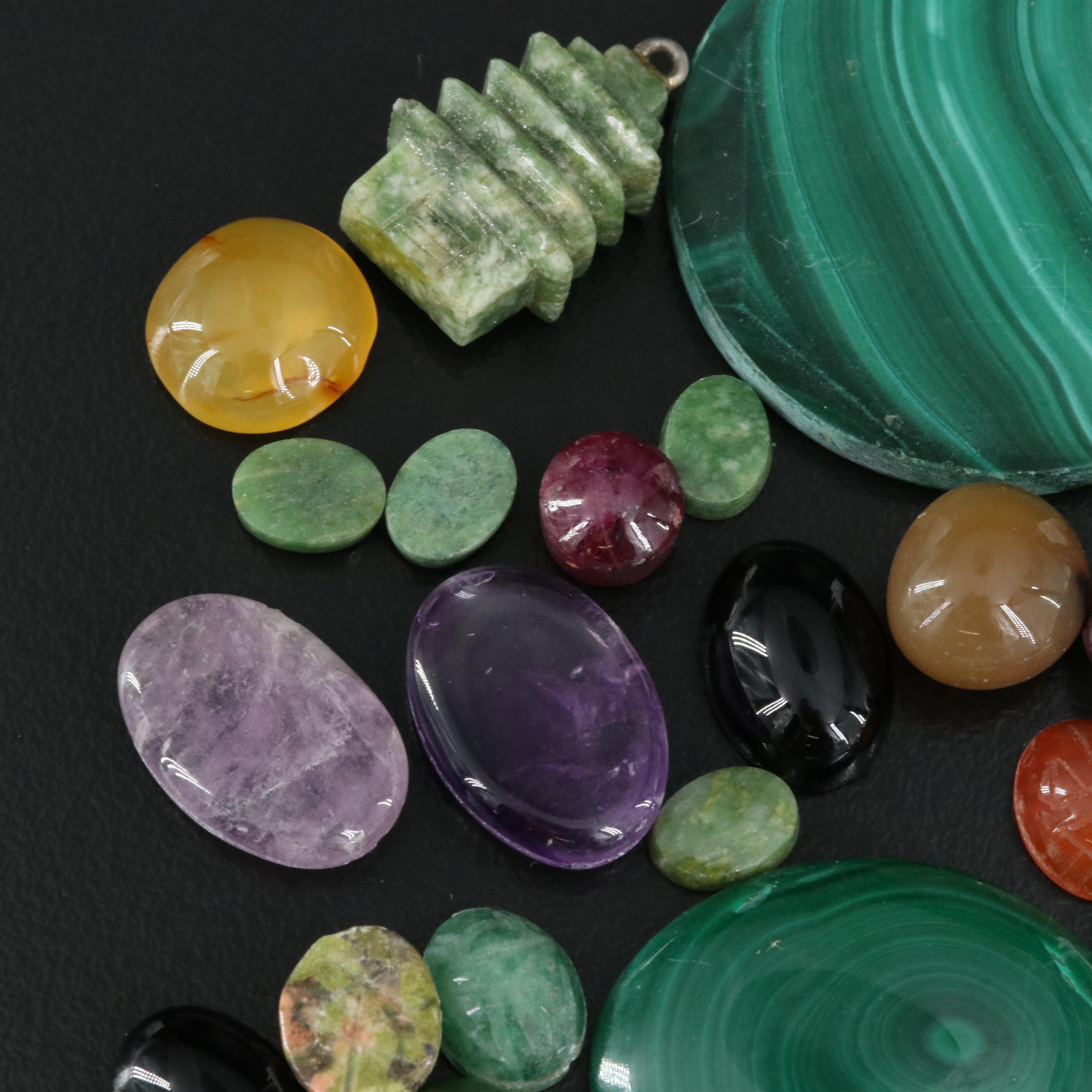 Loose Malachite, Amethyst, Black Onyx and Additional Gemstones