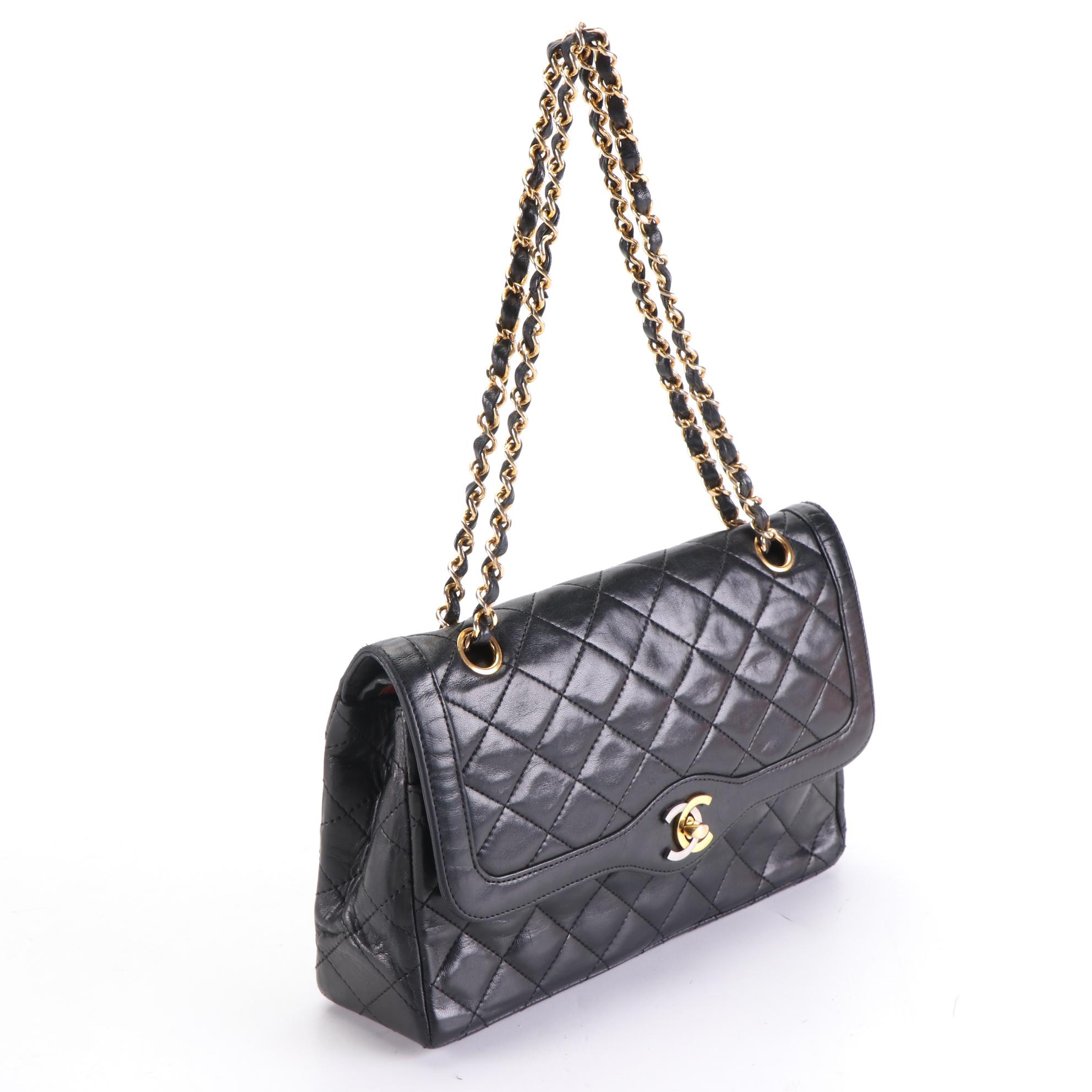 Chanel Medium Single-Flap Shoulder Bag in Quilted Black Lambskin Leather