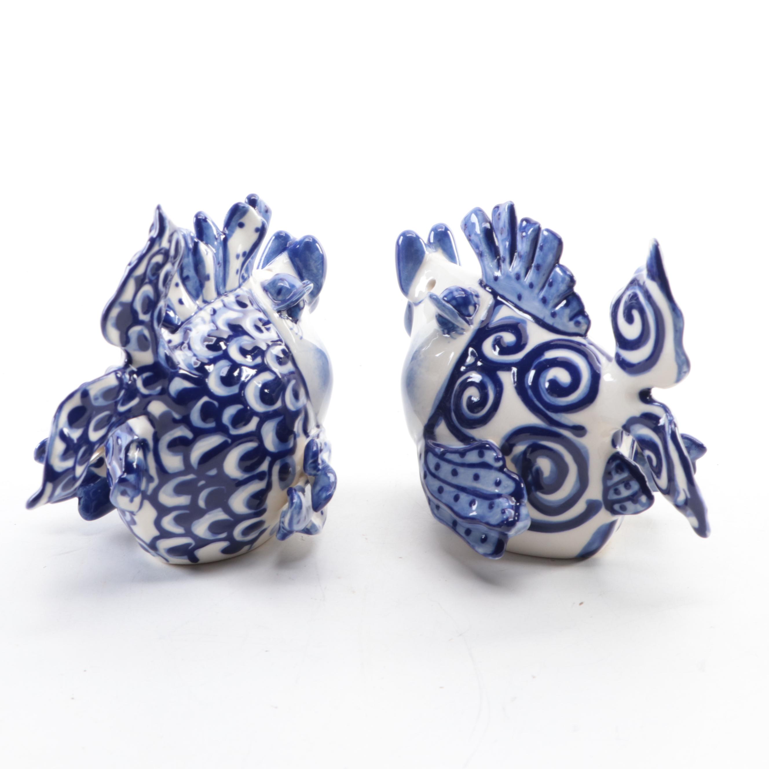 Russian Gzhel Porcelain Fish Shaped Jar with Other Salt and Pepper Shakers