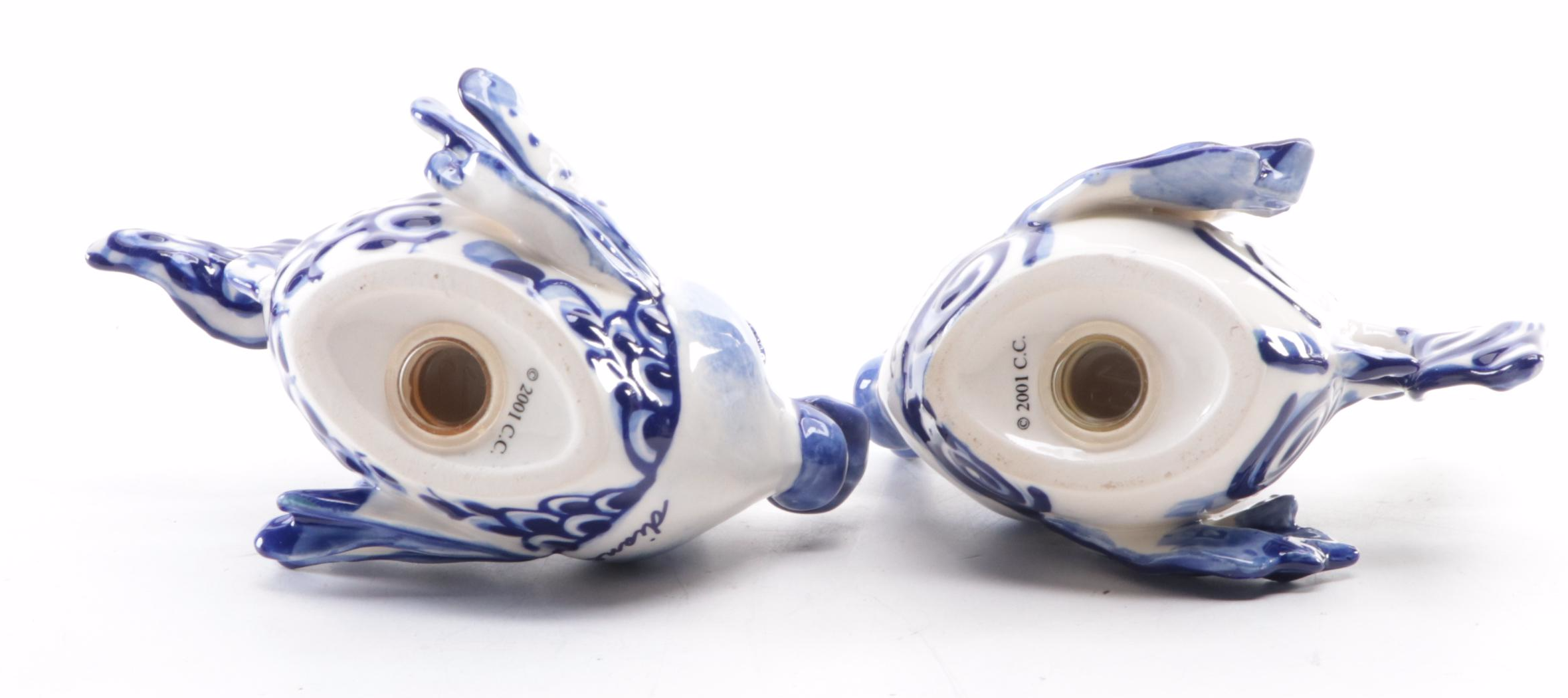 Russian Gzhel Porcelain Fish Shaped Jar with Other Salt and Pepper Shakers