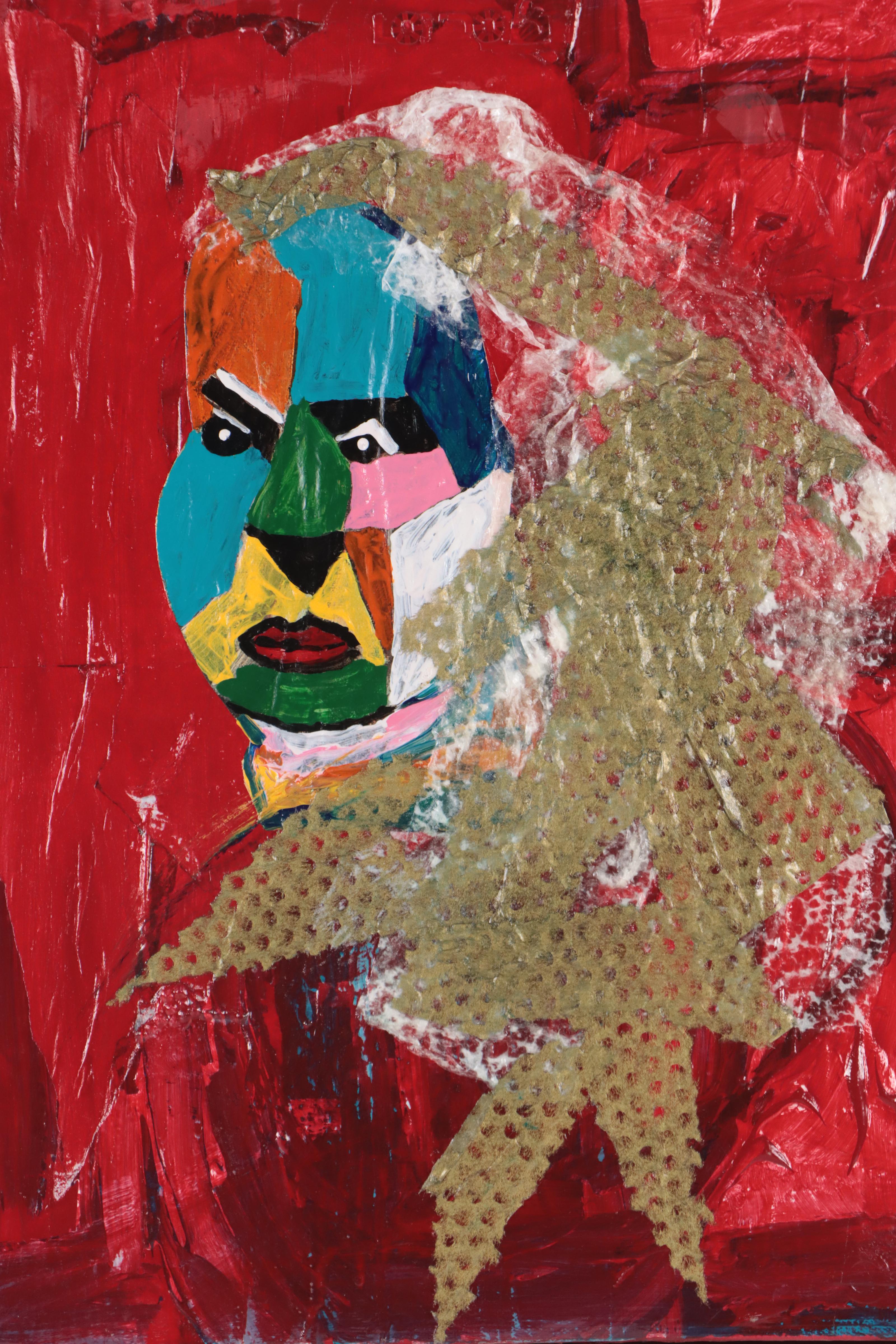 George Glass Figural Mixed Media Painting "Face of Color," 21st Century