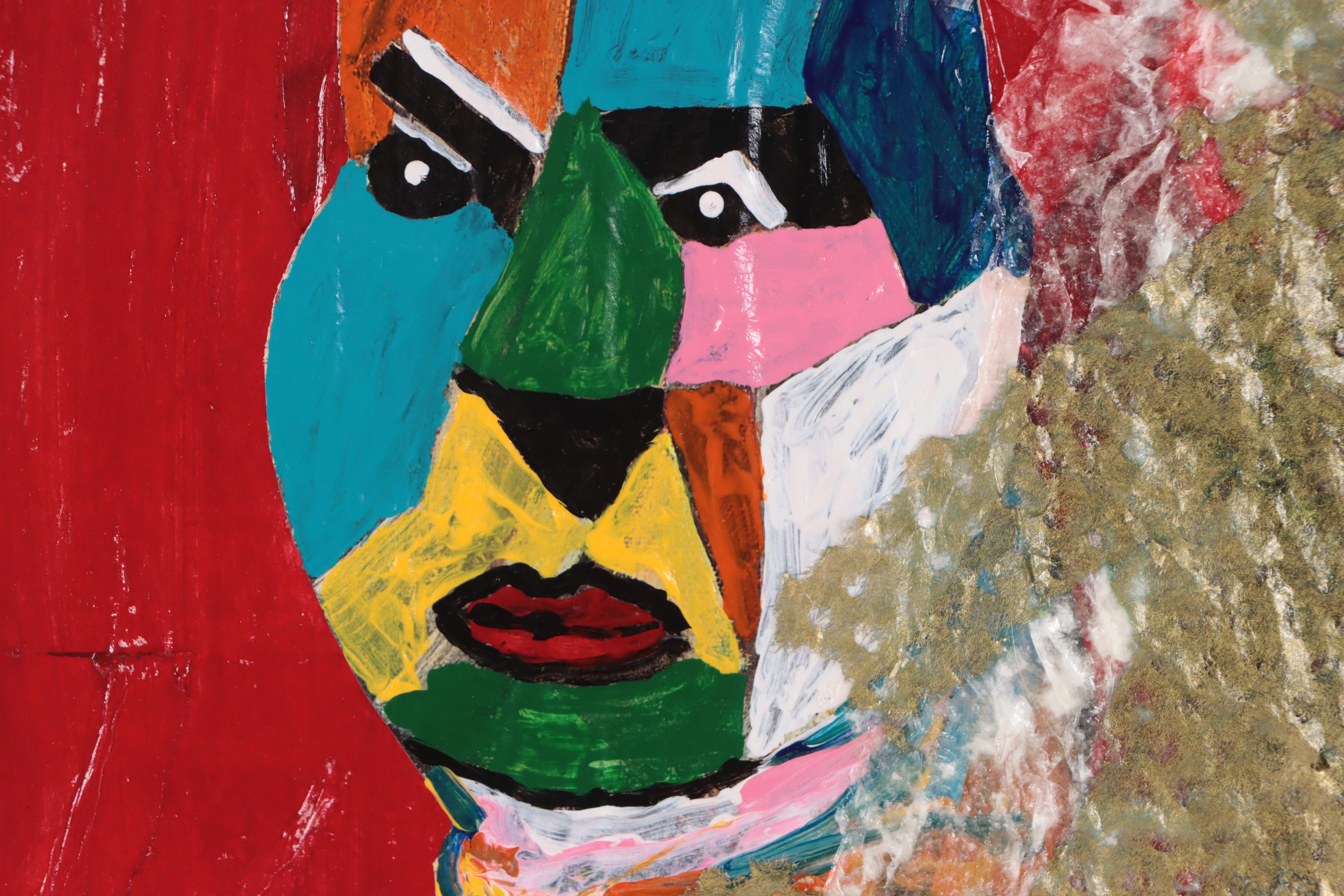 George Glass Figural Mixed Media Painting "Face of Color," 21st Century