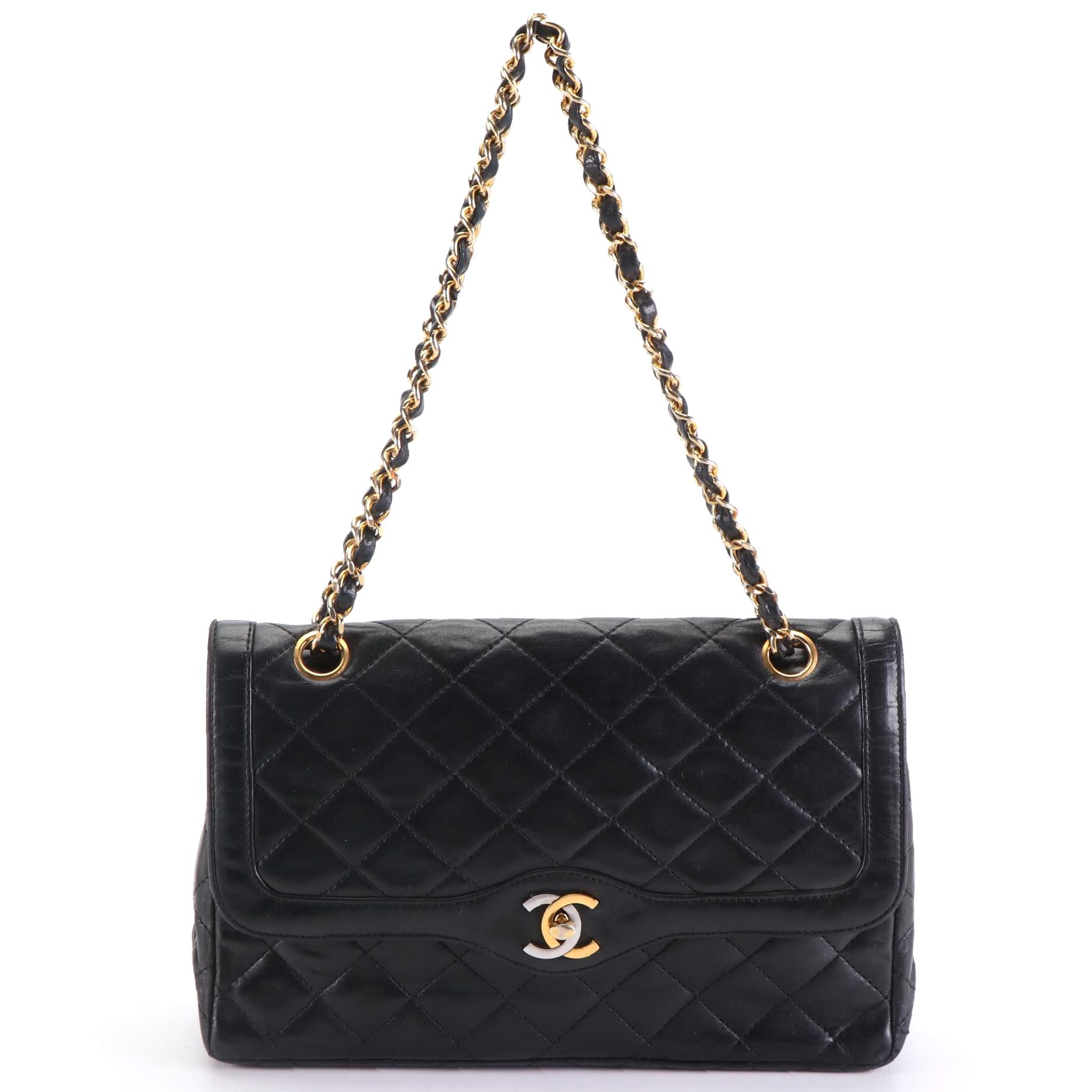 Chanel Medium Single-Flap Shoulder Bag in Quilted Black Lambskin Leather