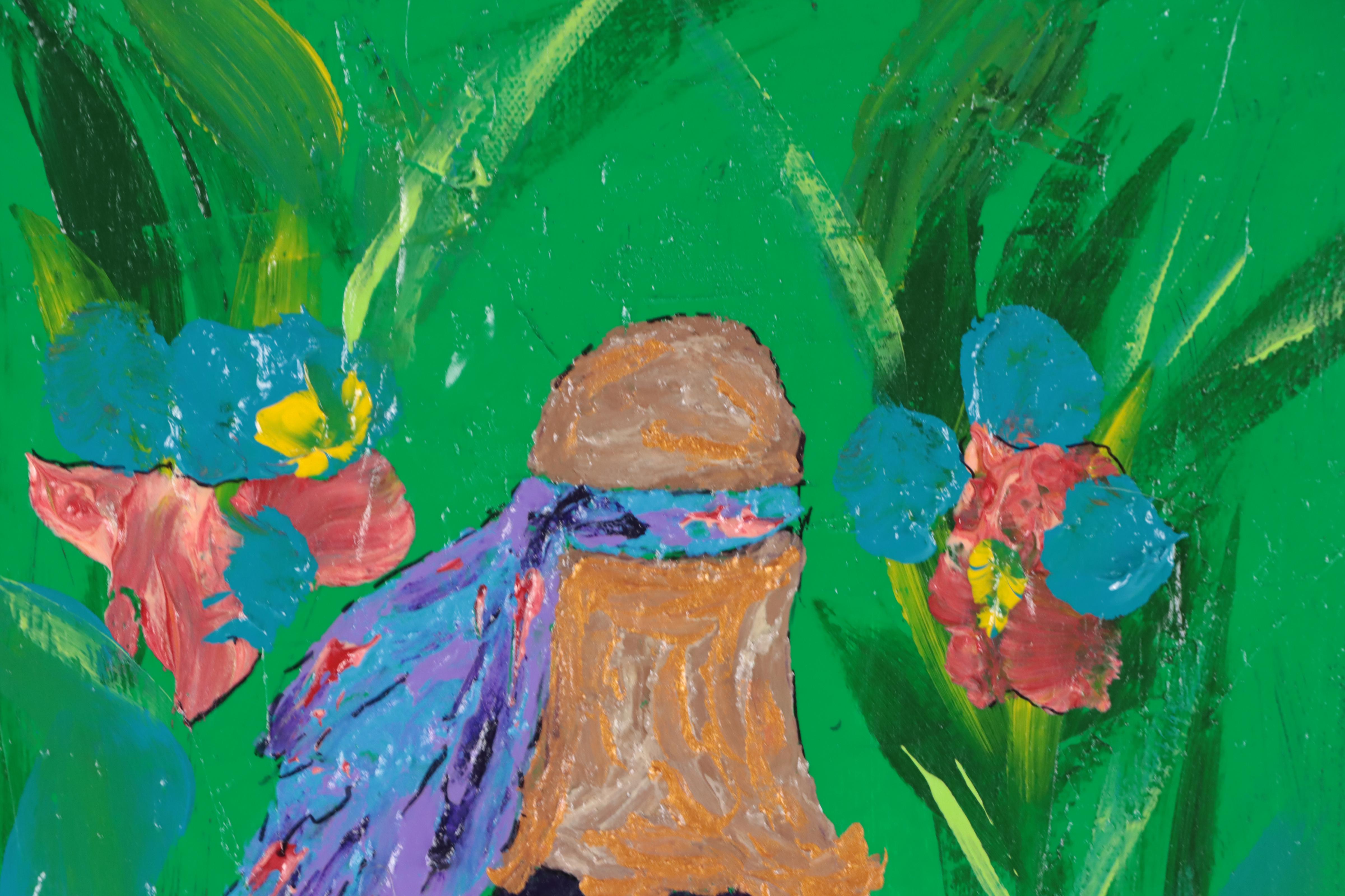 George Glass Mixed Media Painting "A Walk in the Garden," 21st Century