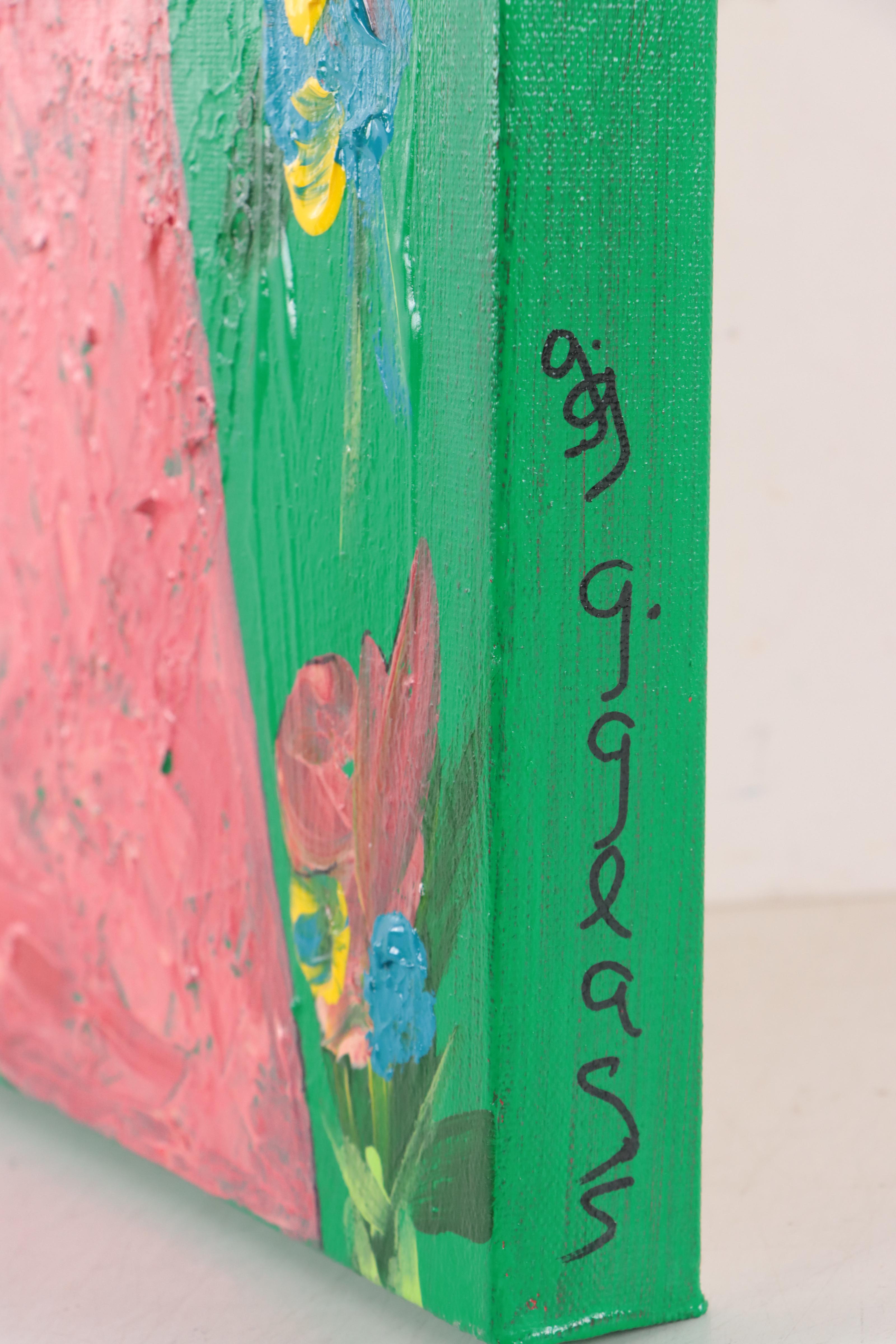 George Glass Mixed Media Painting "A Walk in the Garden," 21st Century