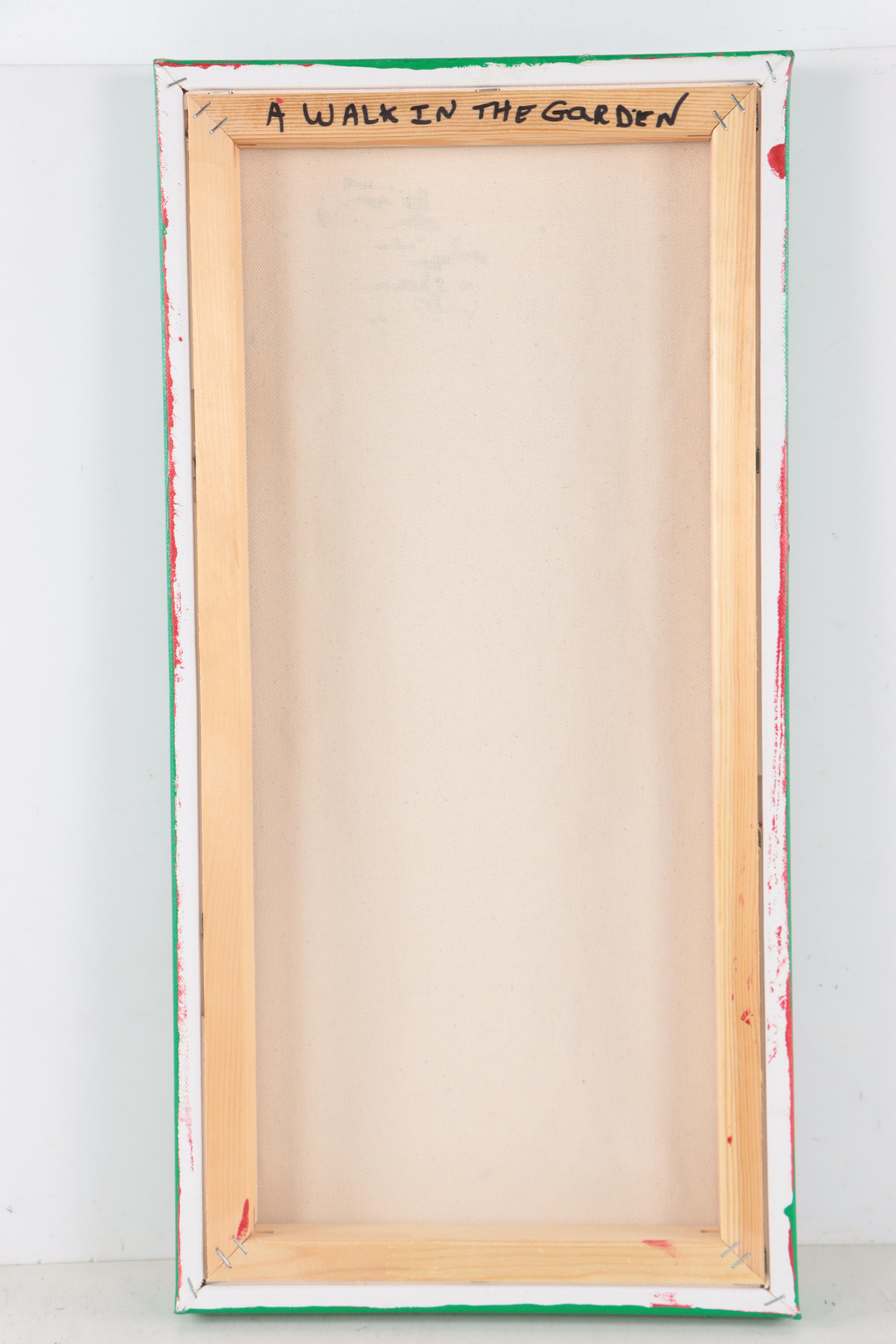 George Glass Mixed Media Painting "A Walk in the Garden," 21st Century