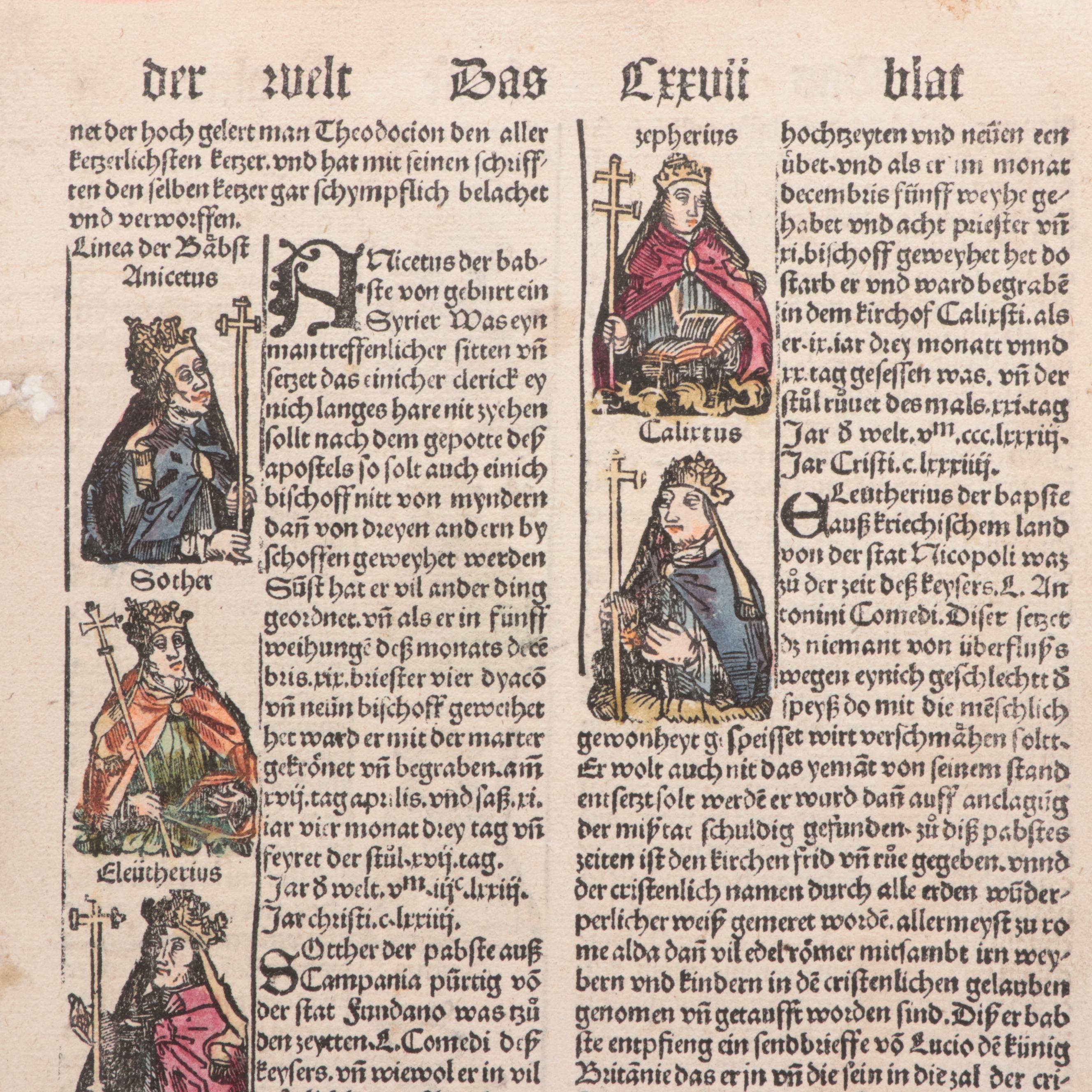 "Nuremberg Chronicle" Leaf Featuring Severus, Didius Julianus and More, 1496