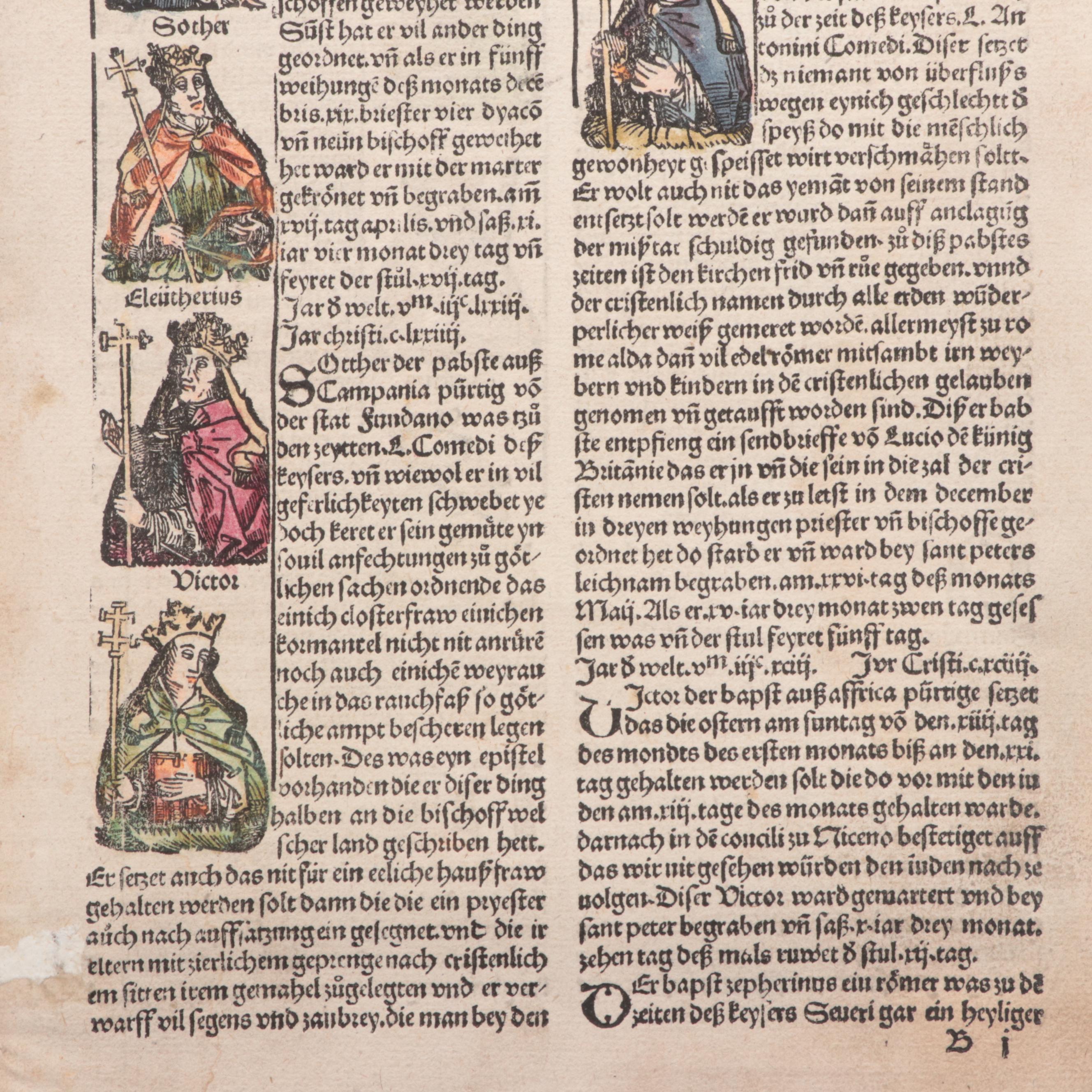 "Nuremberg Chronicle" Leaf Featuring Severus, Didius Julianus and More, 1496