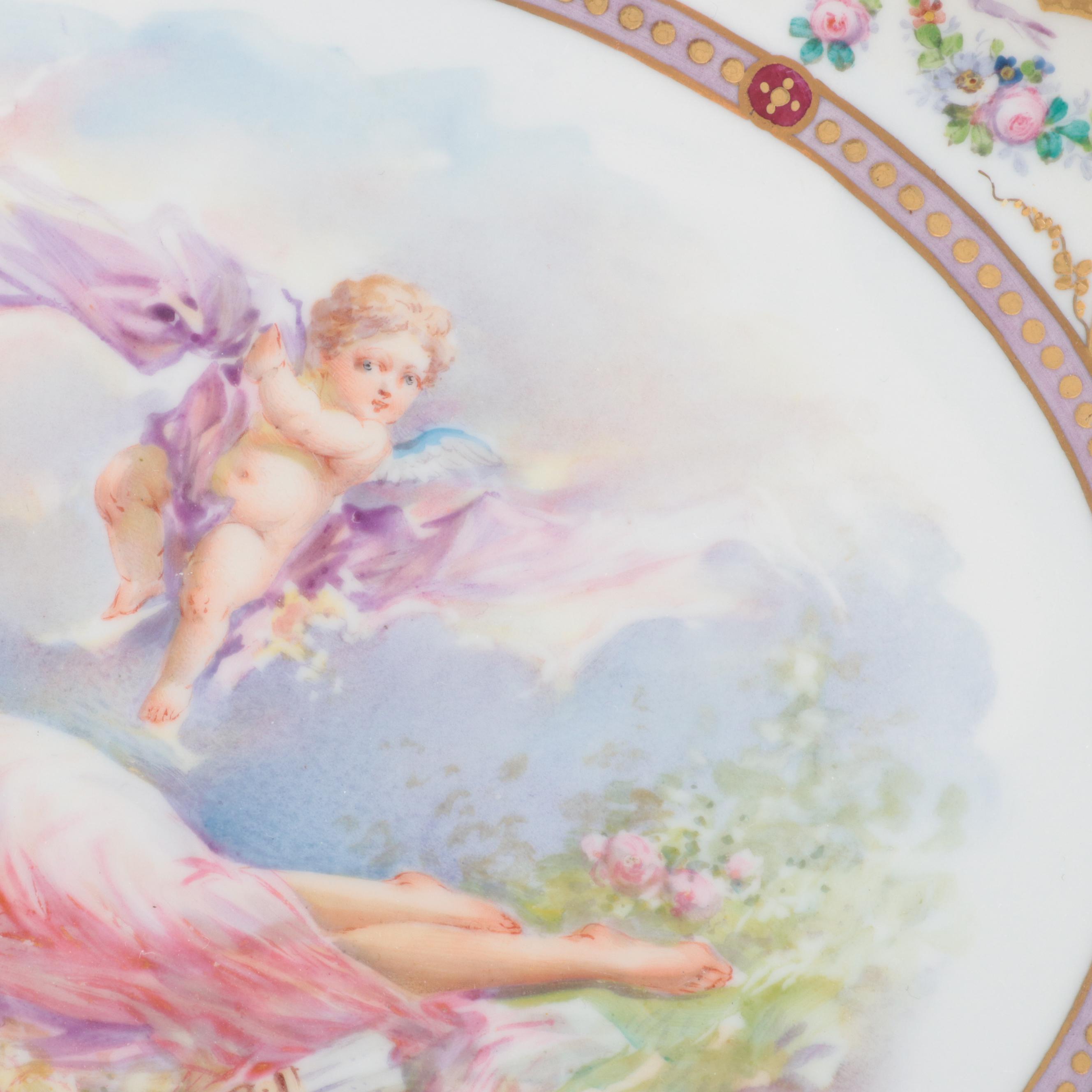 Sèvres Gilt Metal Mounted Bleu Céleste Hand-Painted Porcelain Tray