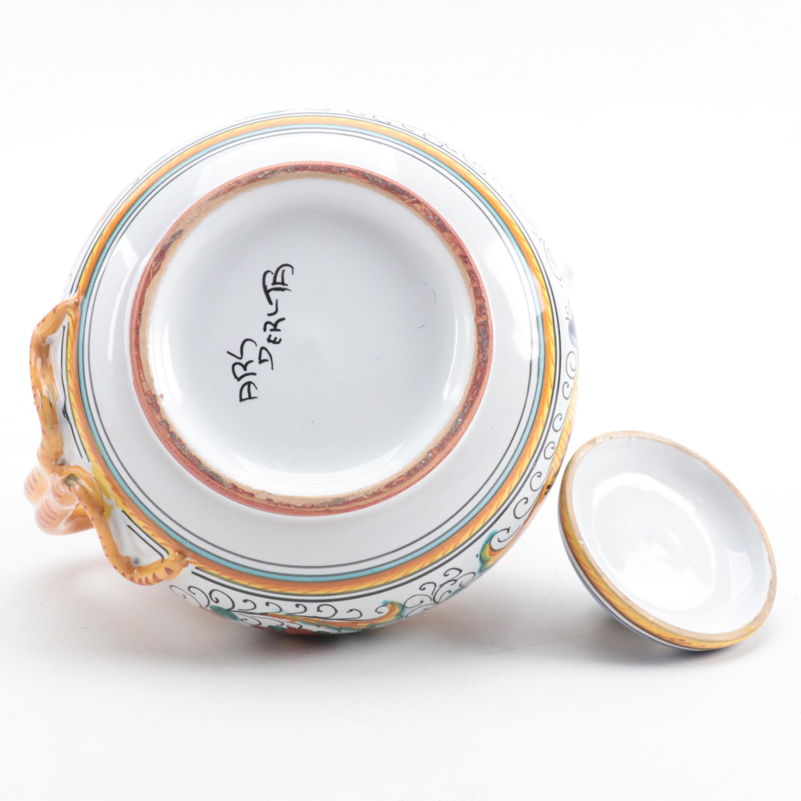 Italian Detura Majolica Teapot and Canoe