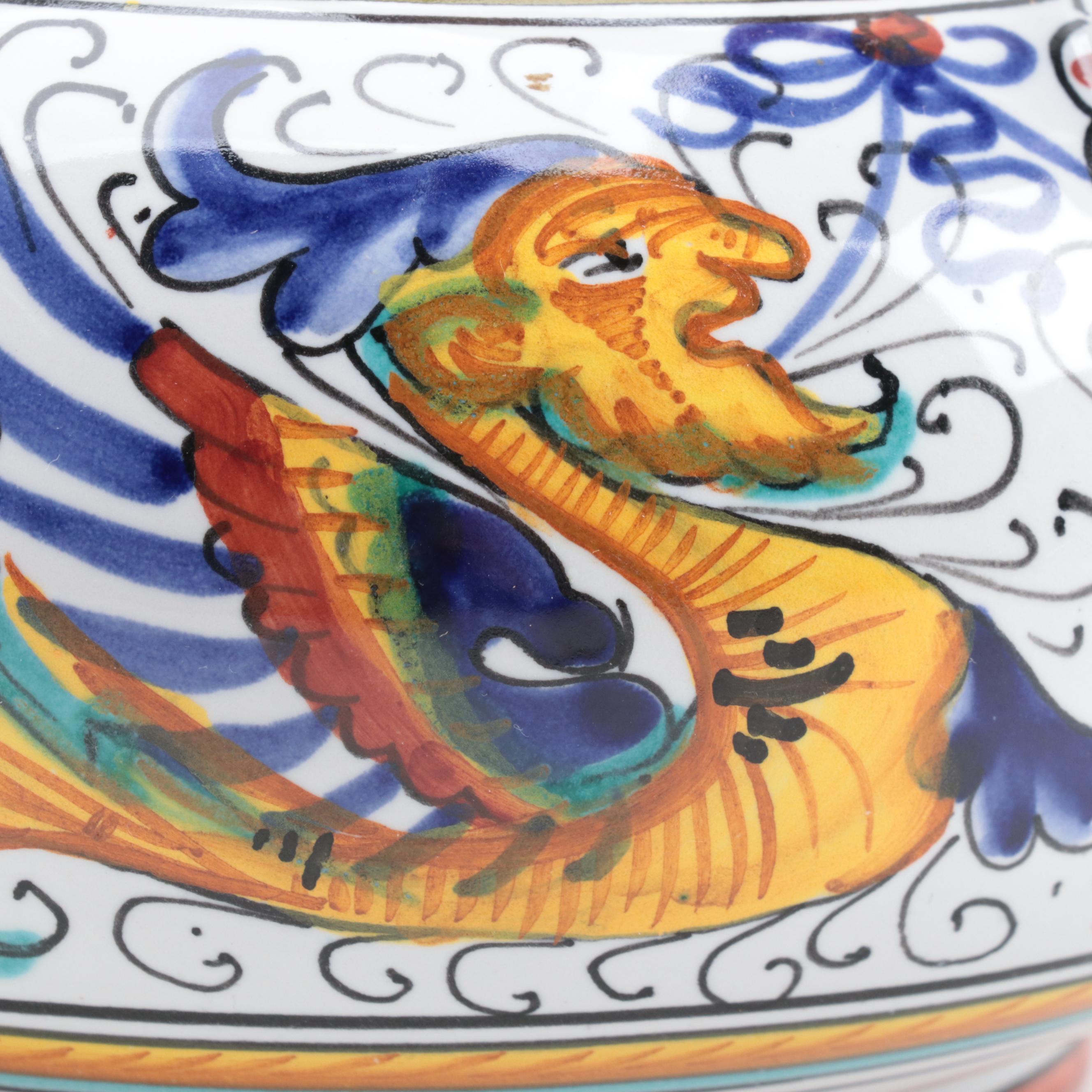 Italian Detura Majolica Teapot and Canoe