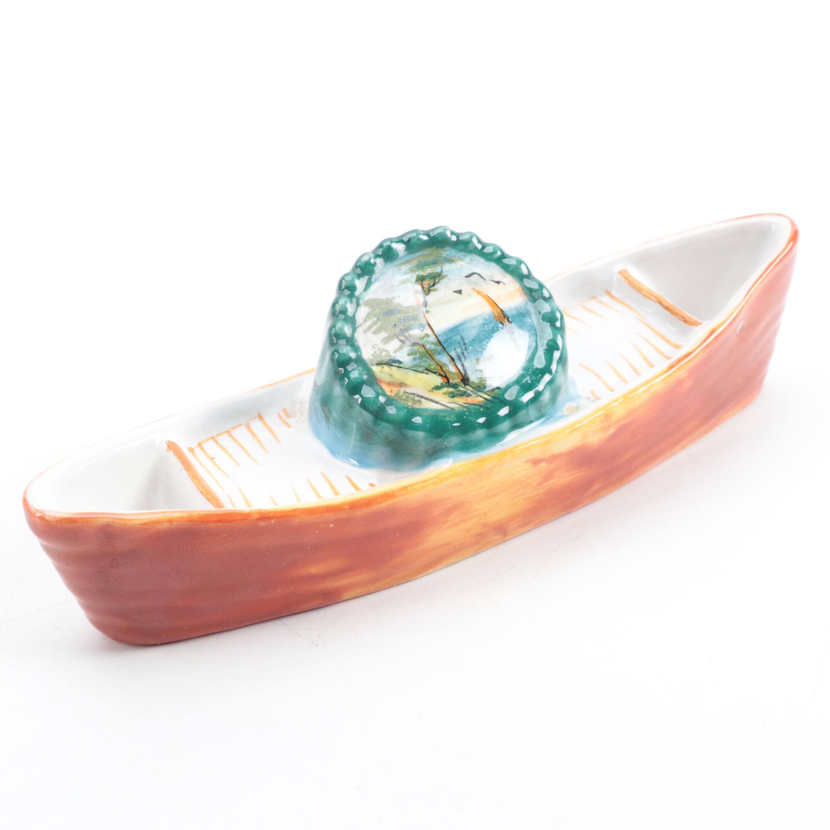 Italian Detura Majolica Teapot and Canoe