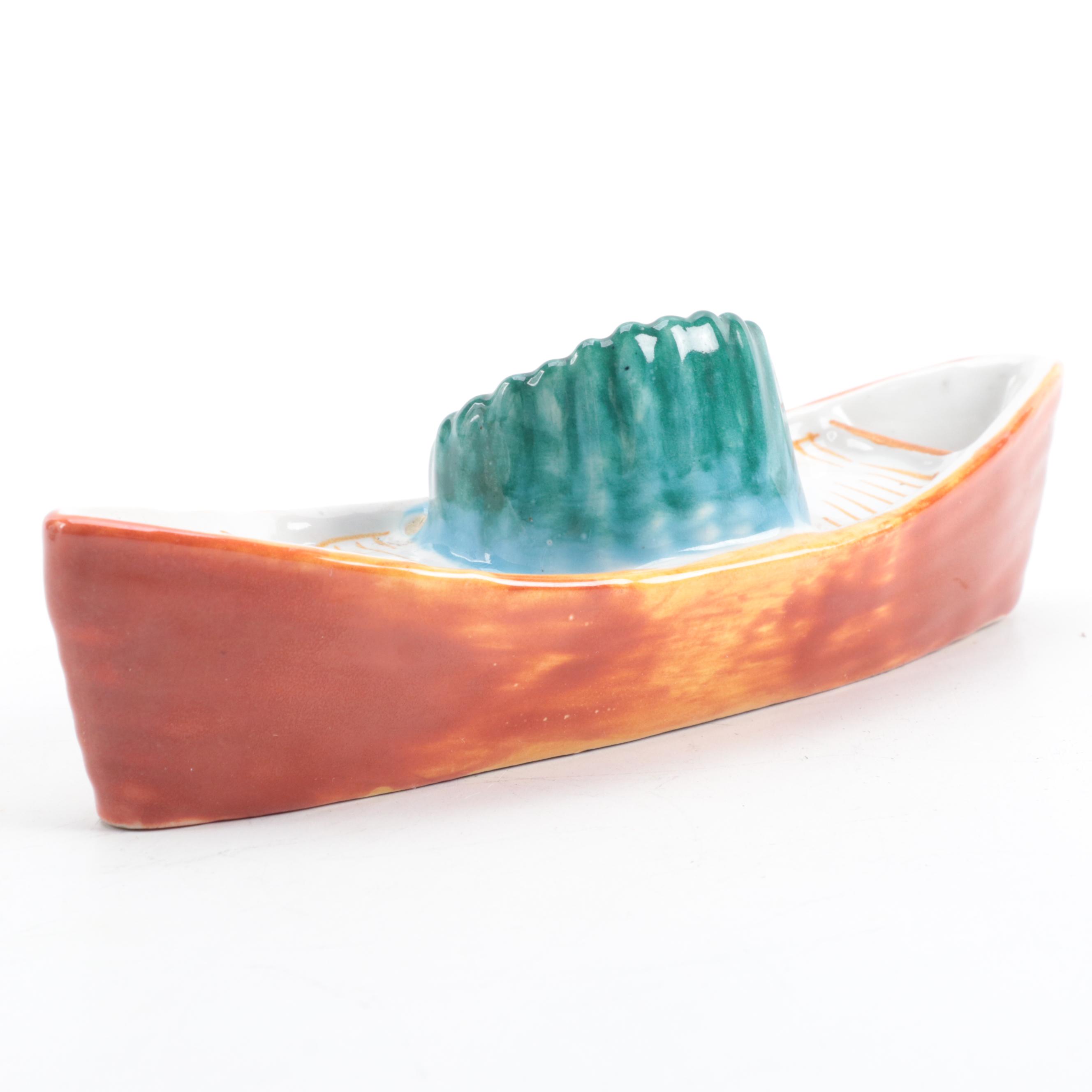 Italian Detura Majolica Teapot and Canoe