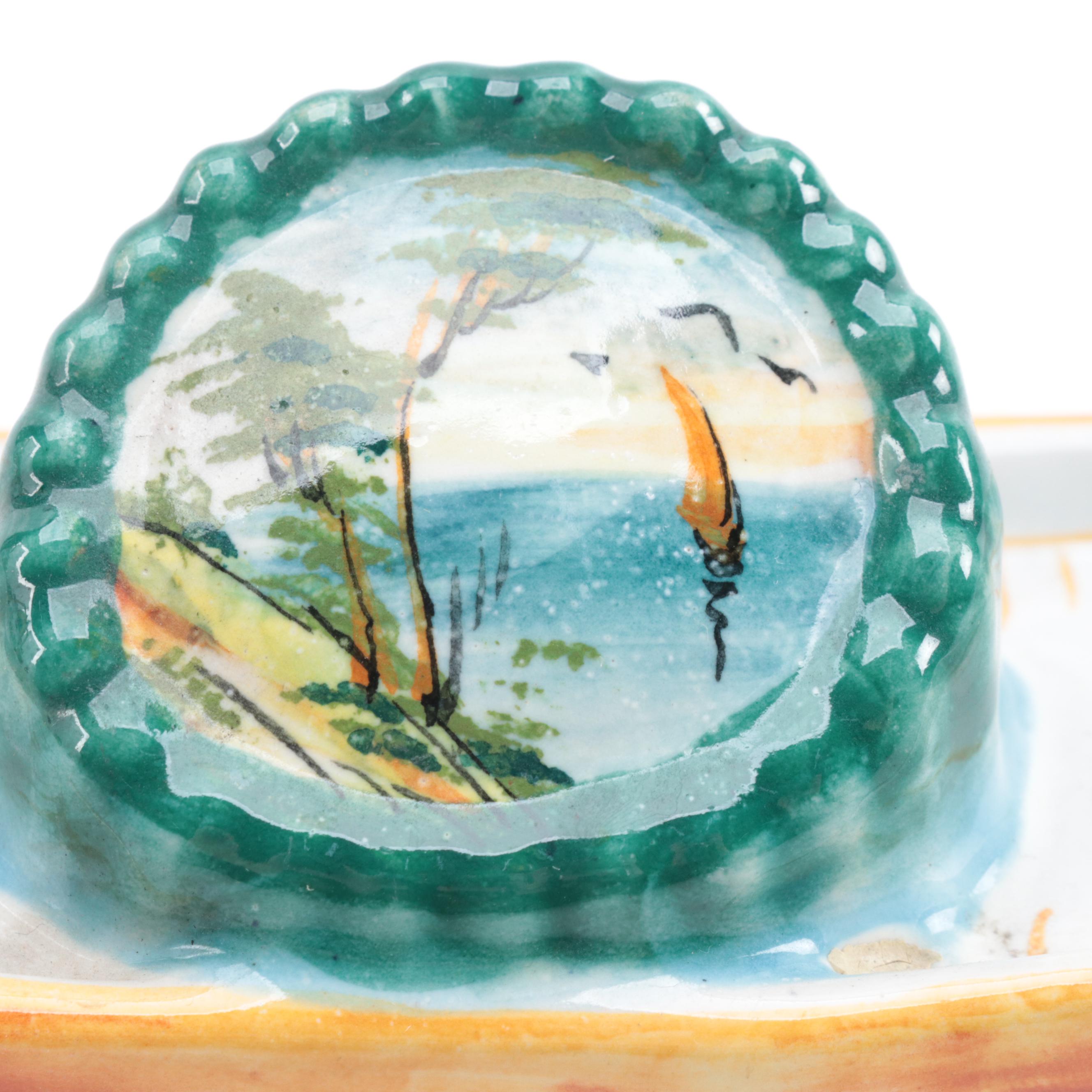 Italian Detura Majolica Teapot and Canoe