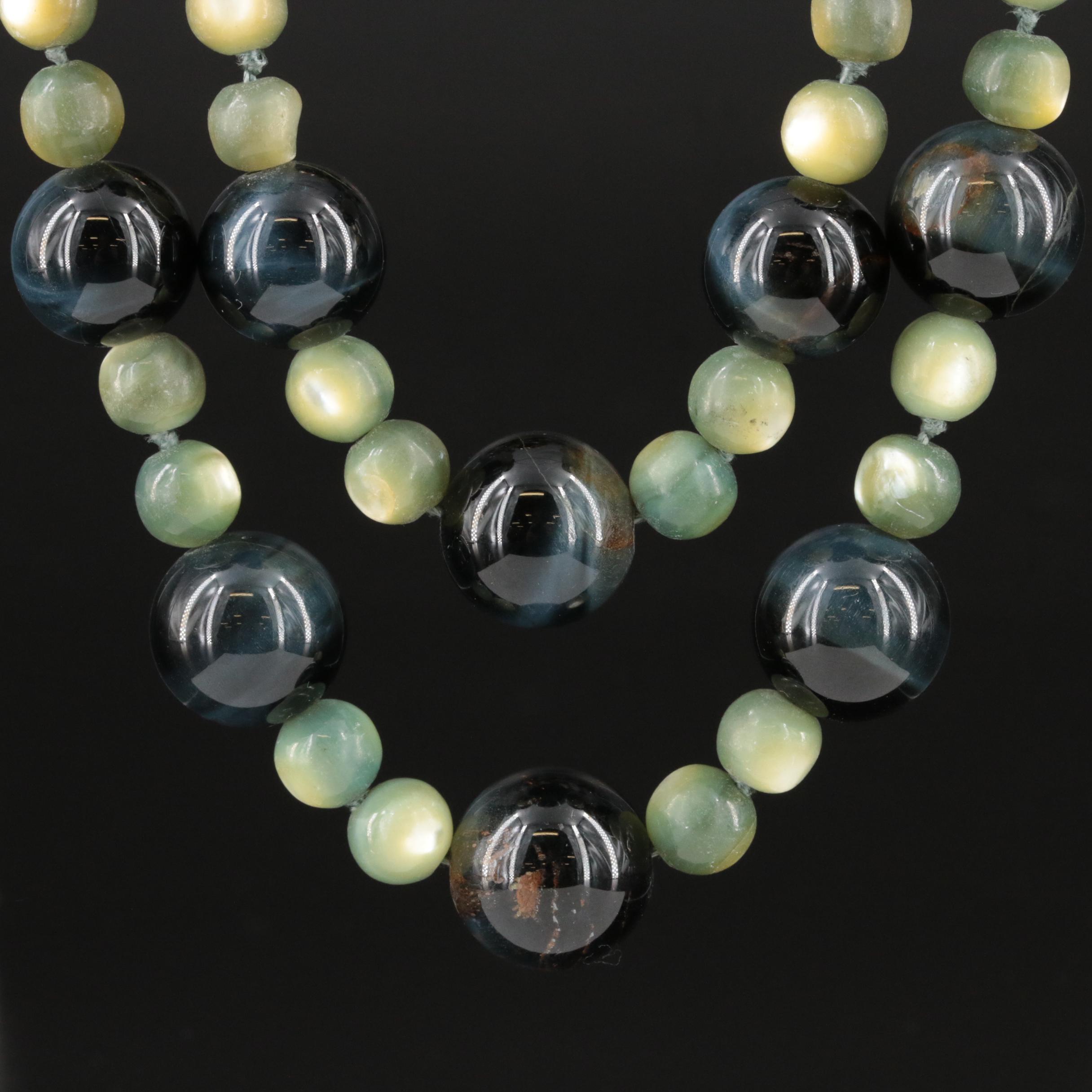 Cat's Eye, Tiger's Eye and Mother-of-Pearl Double Strand Necklace