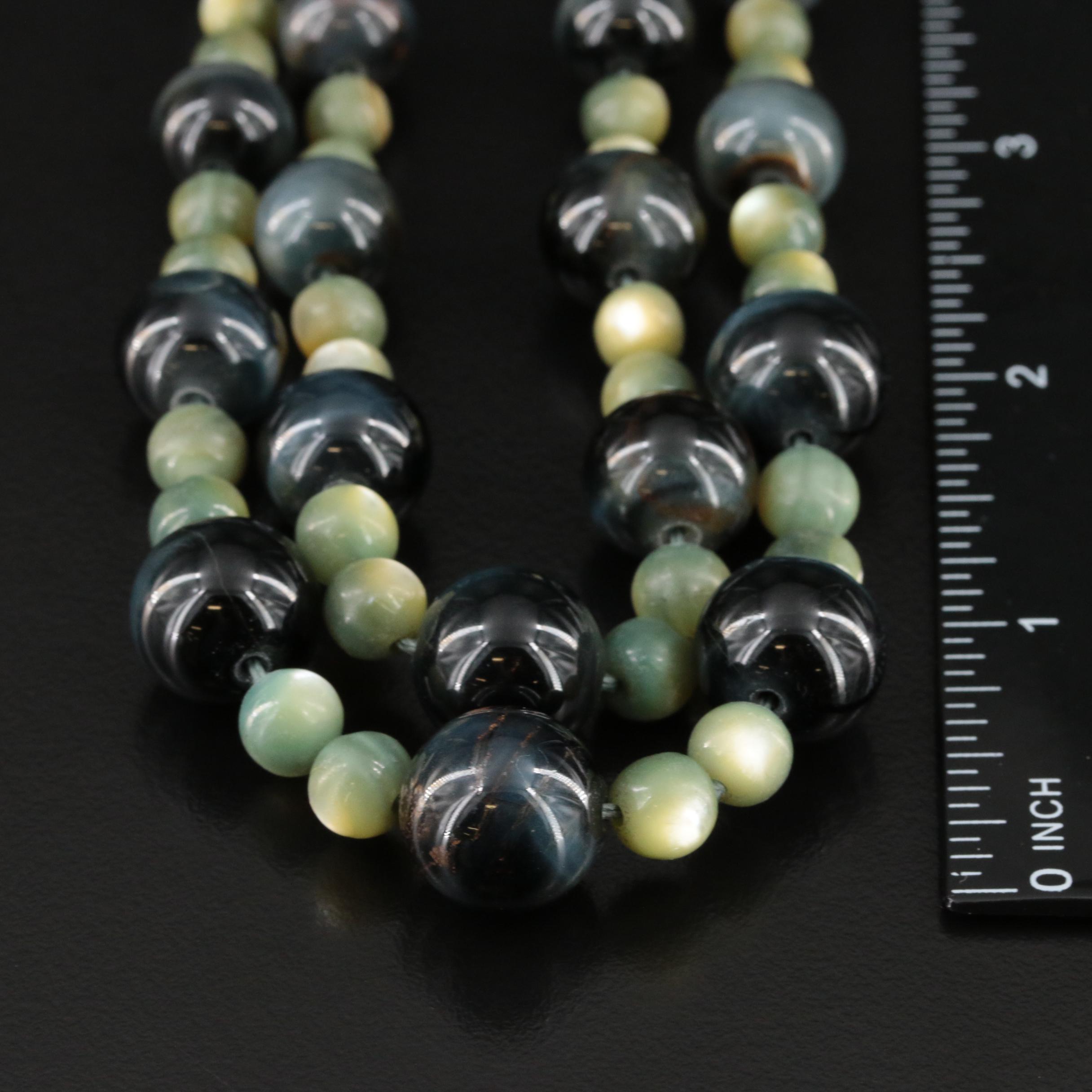 Cat's Eye, Tiger's Eye and Mother-of-Pearl Double Strand Necklace