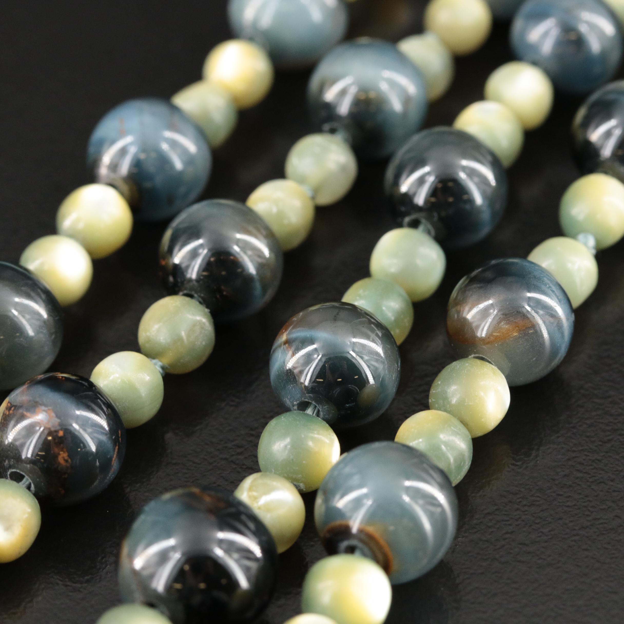 Cat's Eye, Tiger's Eye and Mother-of-Pearl Double Strand Necklace