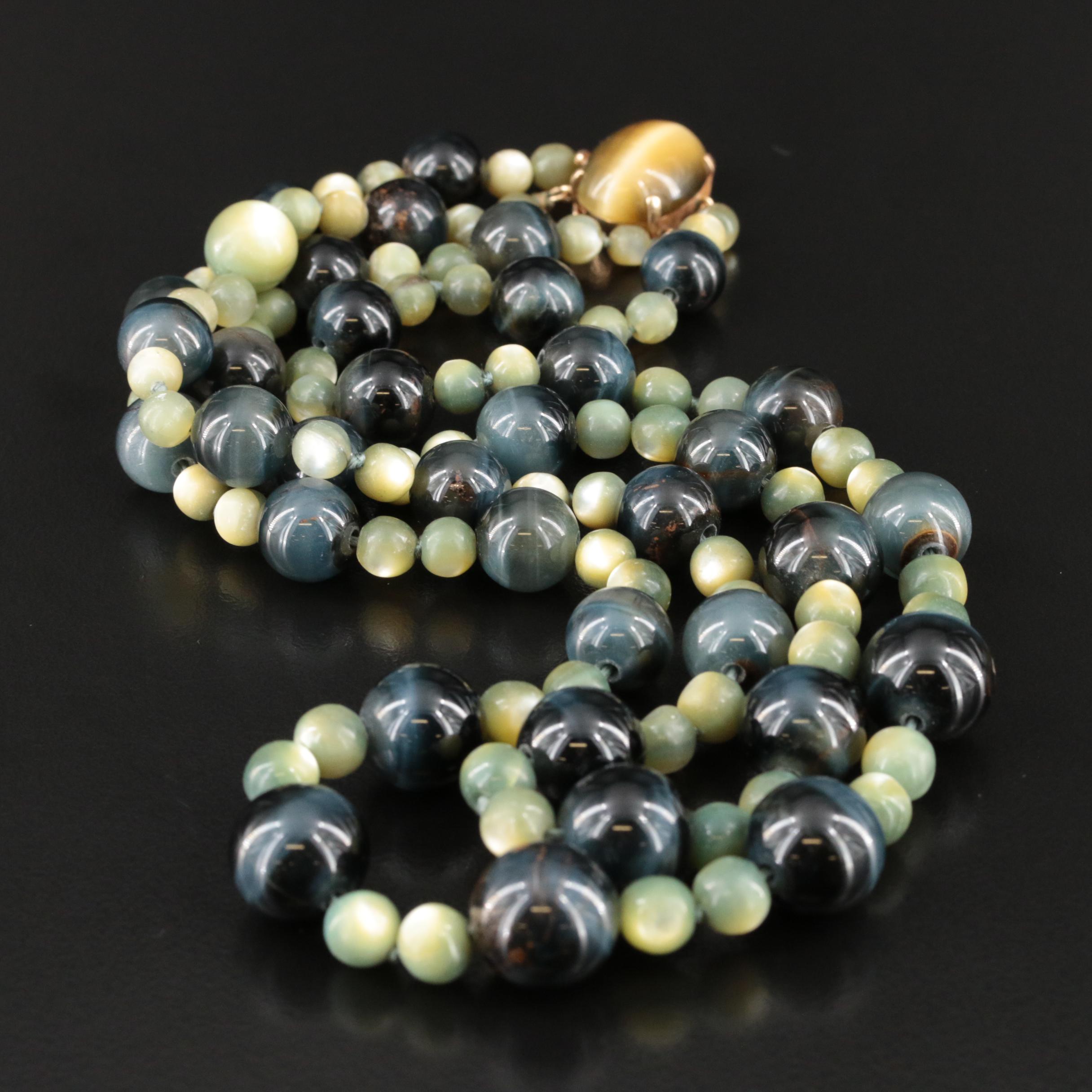 Cat's Eye, Tiger's Eye and Mother-of-Pearl Double Strand Necklace