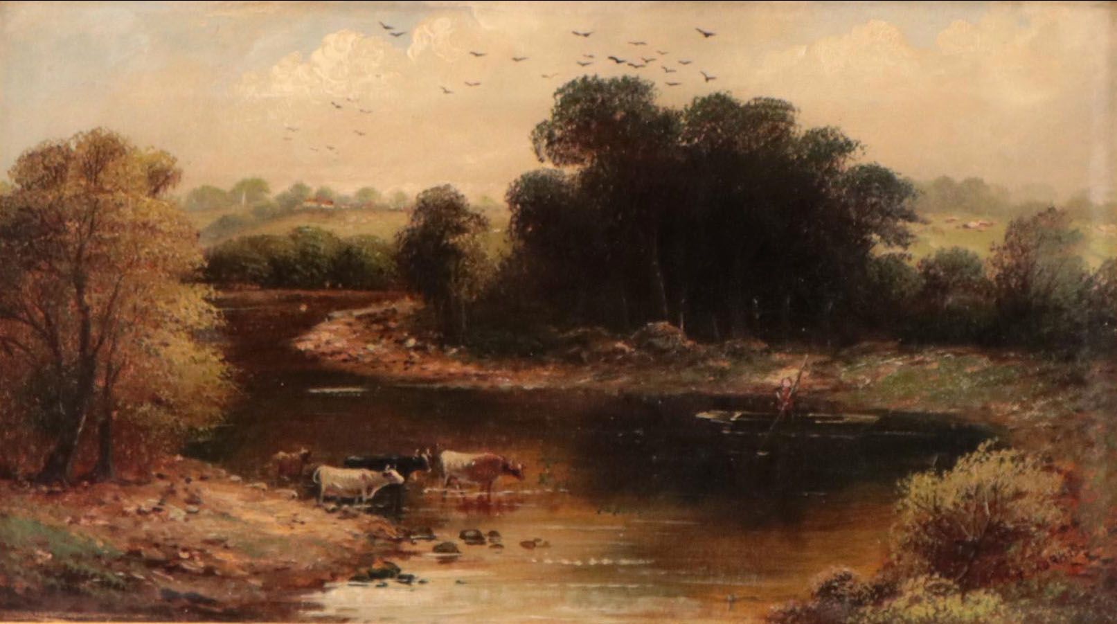 J. Morris Pastoral Landscape with Livestock Oil Painting, 19th Century
