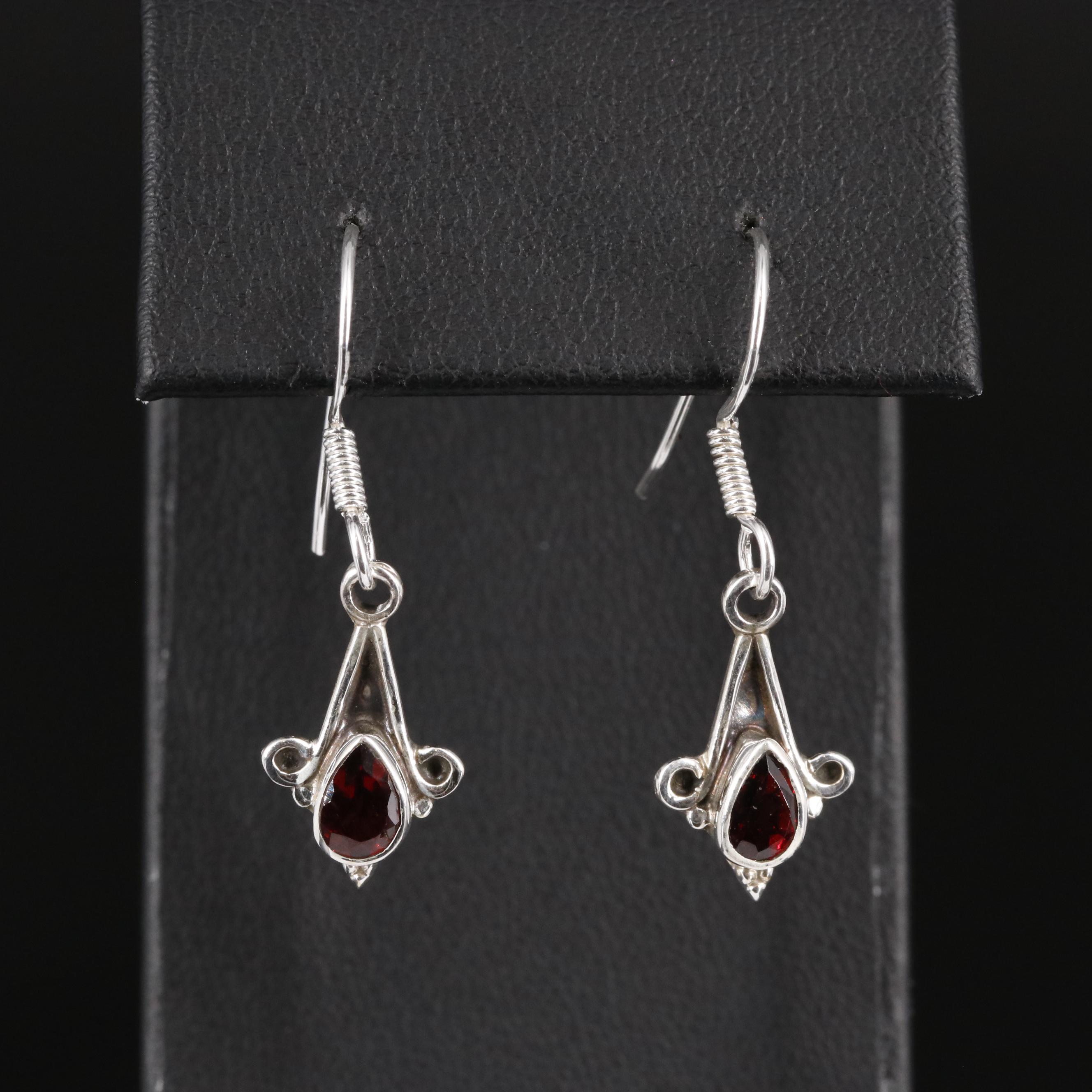 Sterling Garnet Drop Earrings
