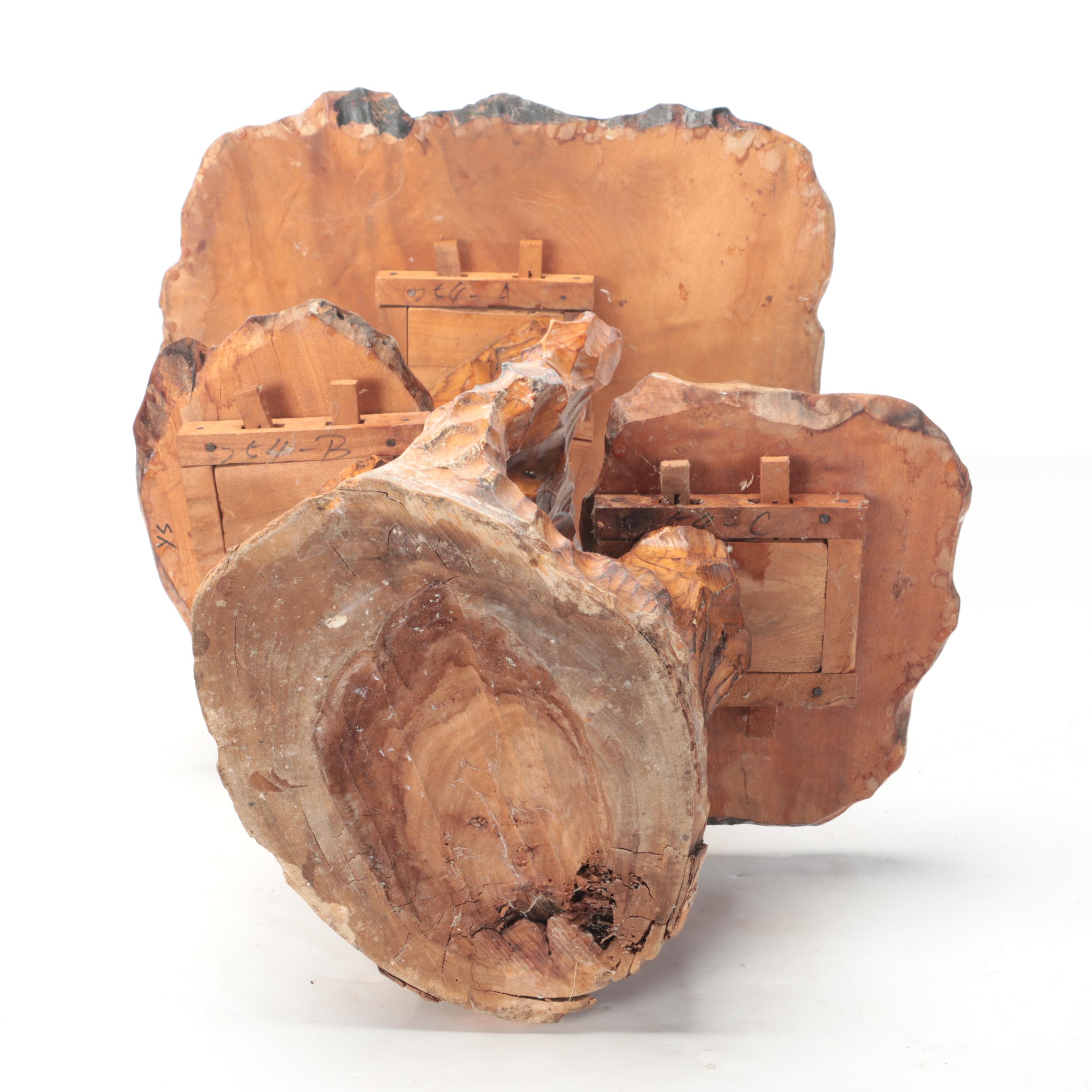 Hand-Made Carved Log Wooden Tiered Side Table