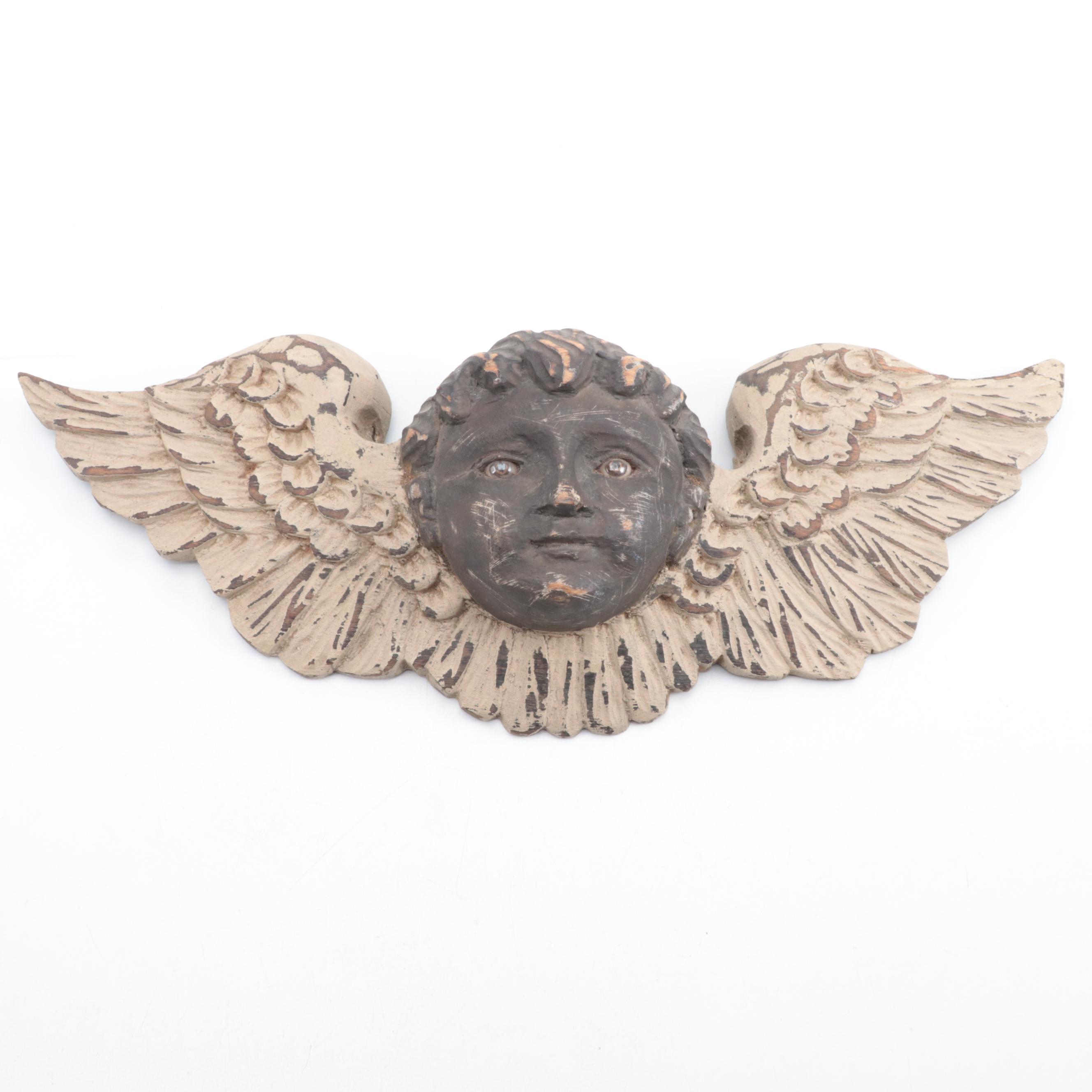 Wood Cherub and Ceracast Clay Bust Wall Hangings