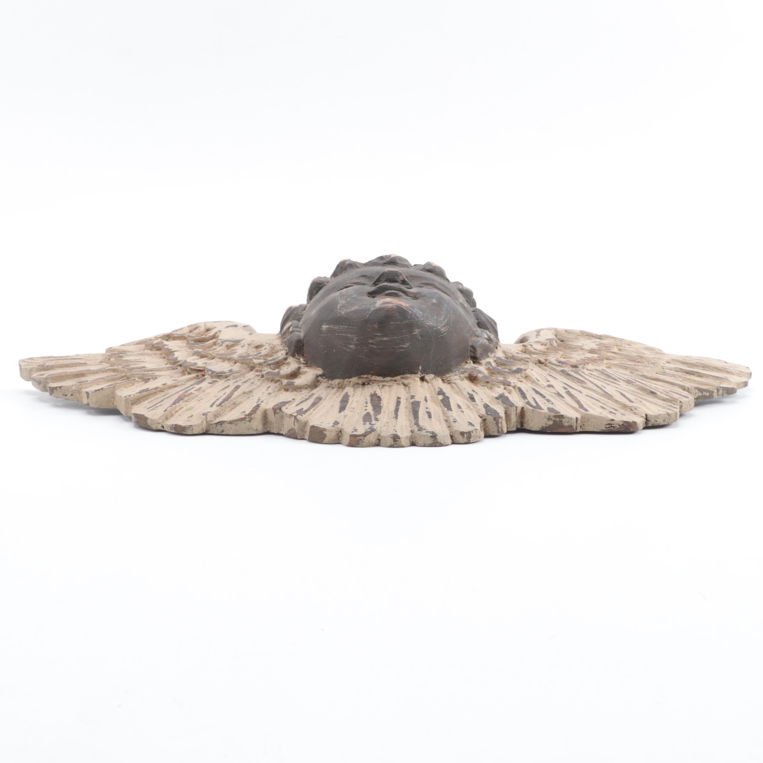 Wood Cherub and Ceracast Clay Bust Wall Hangings