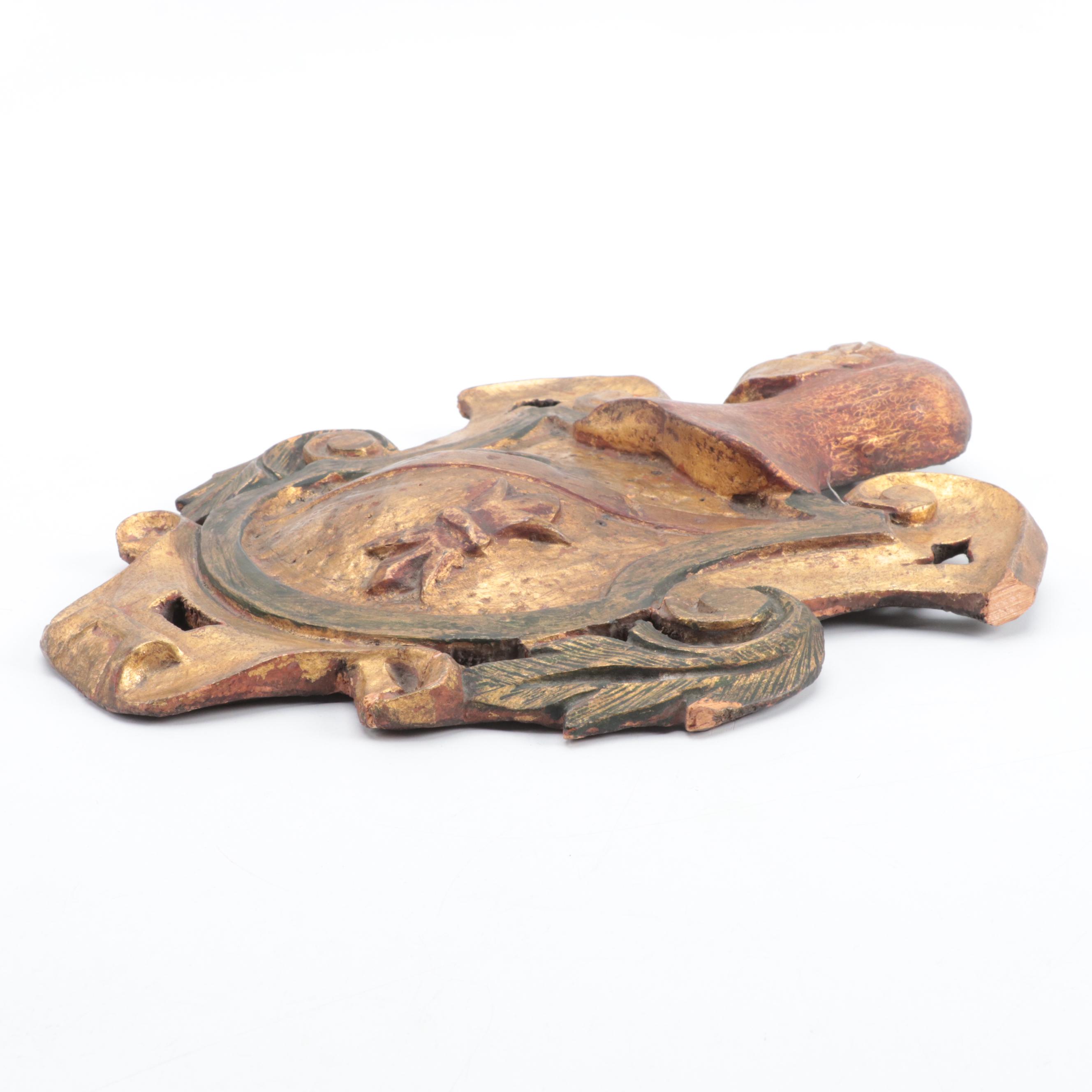 Spanish Colonial Style Gilt and Polychrome Wood Coat of Arms Wall Hanging