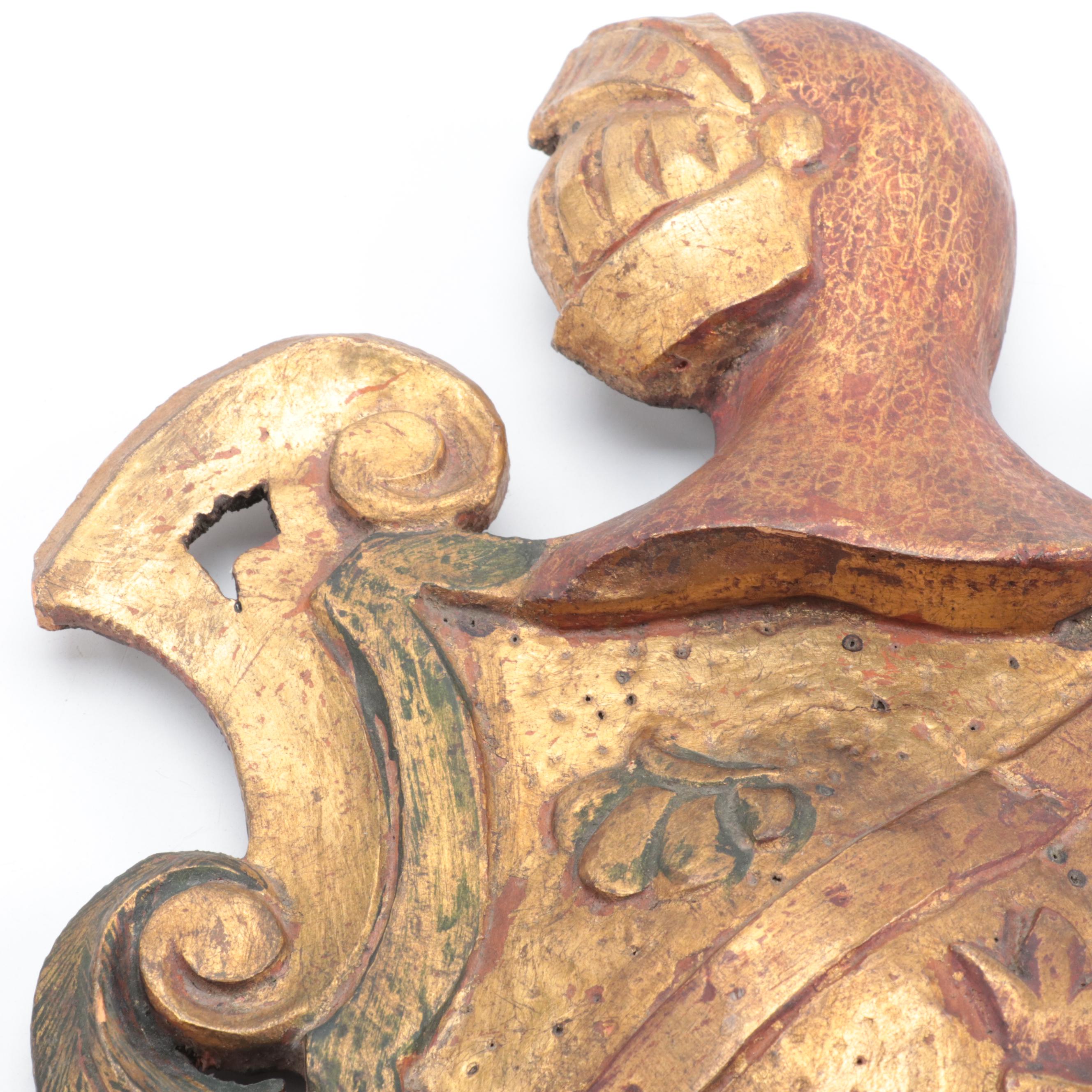 Spanish Colonial Style Gilt and Polychrome Wood Coat of Arms Wall Hanging