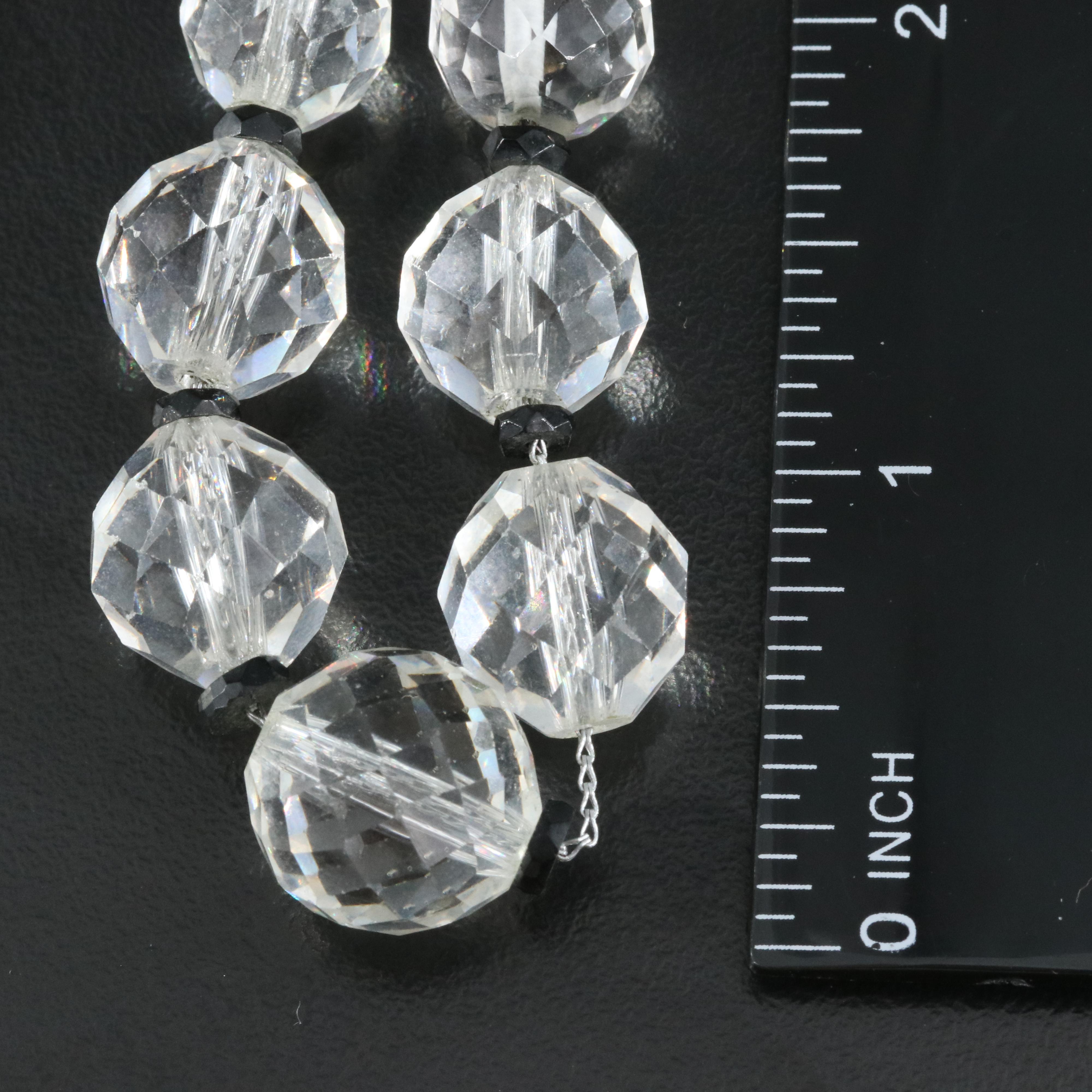 Art Deco Necklace and Earrings in Glass Crystal and Rock Crystal Quartz