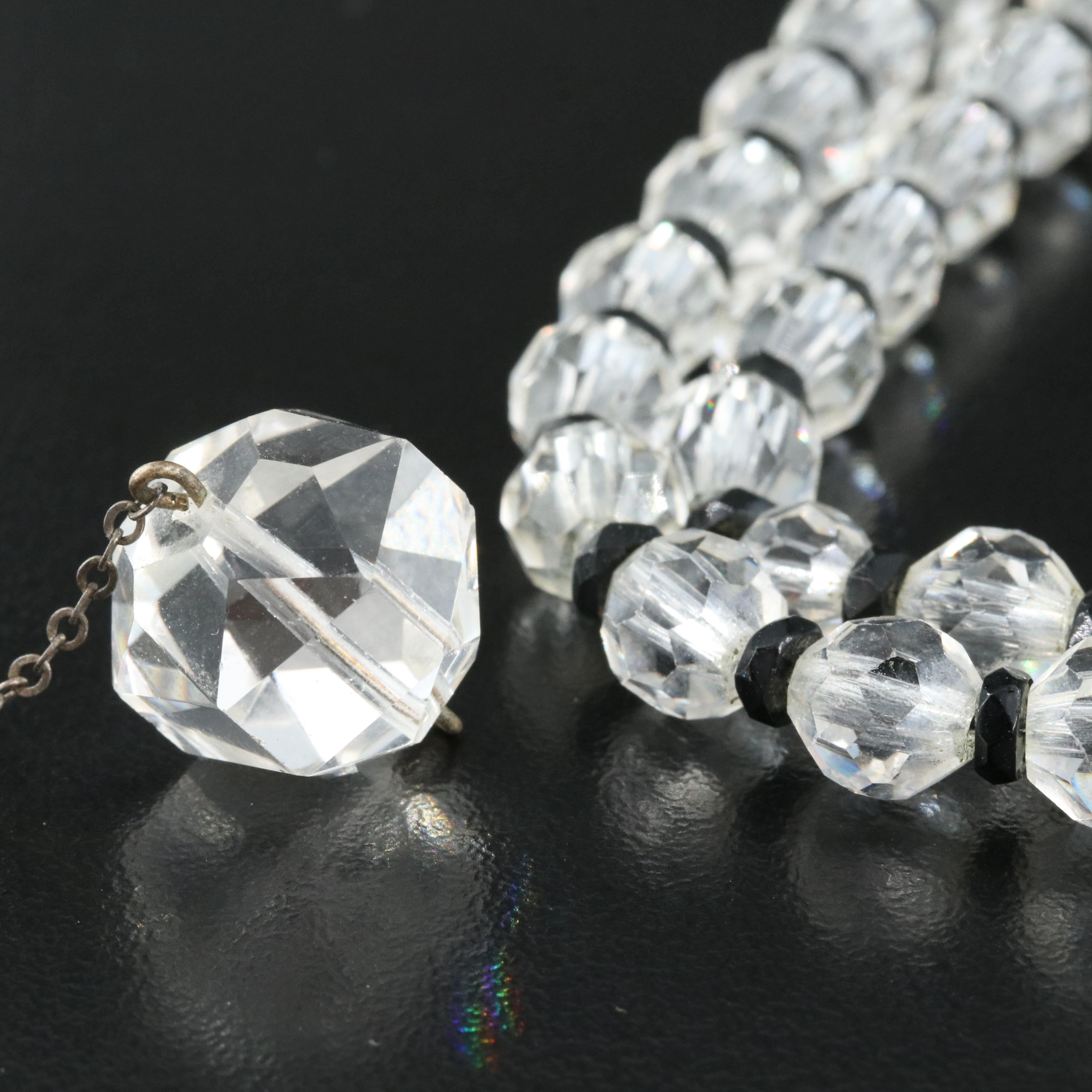Art Deco Necklace and Earrings in Glass Crystal and Rock Crystal Quartz