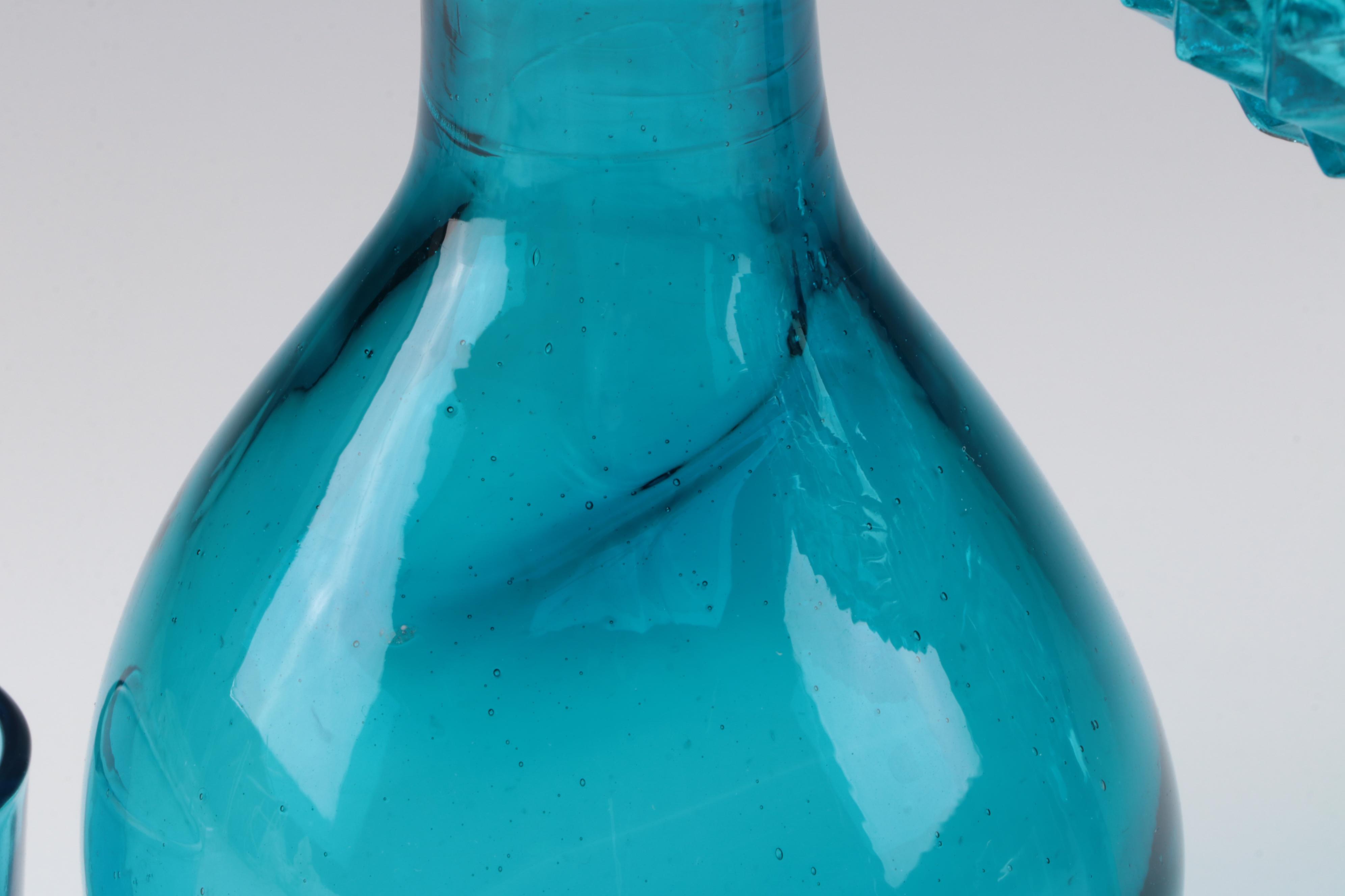 Fenton Hobnail Milk Glass Nappy Bowl with Other Blue Glass Table Accessories