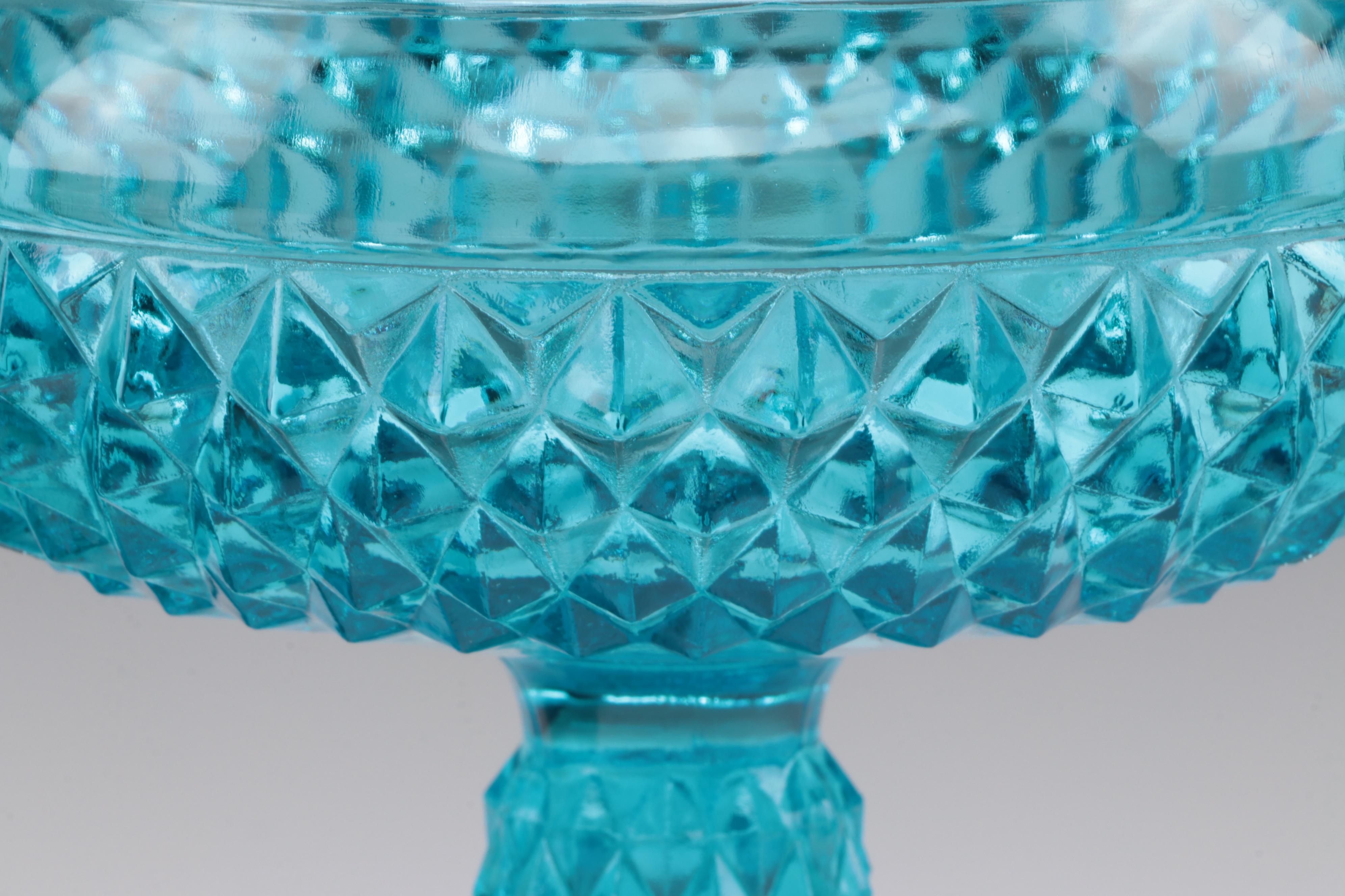 Fenton Hobnail Milk Glass Nappy Bowl with Other Blue Glass Table Accessories