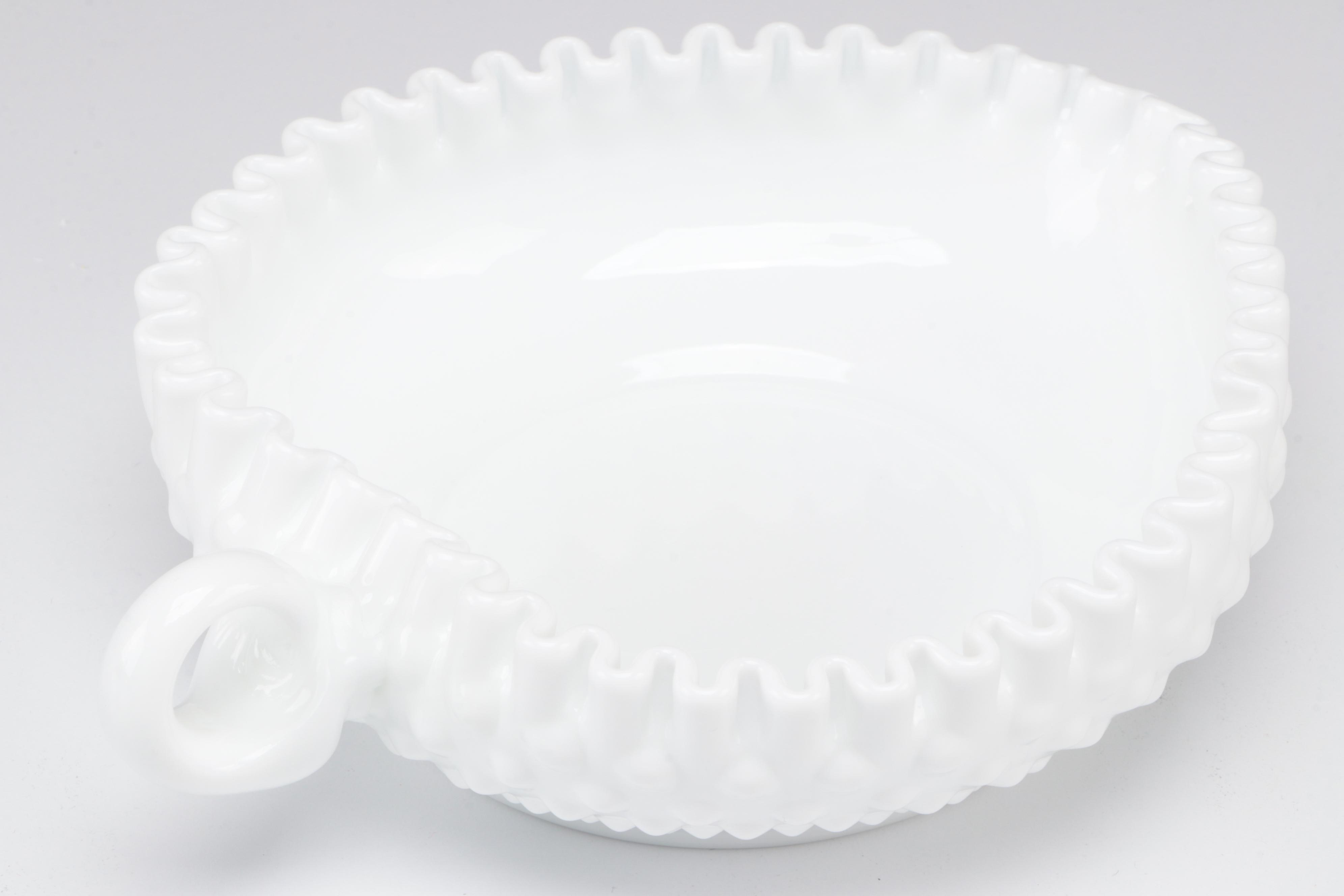 Fenton Hobnail Milk Glass Nappy Bowl with Other Blue Glass Table Accessories