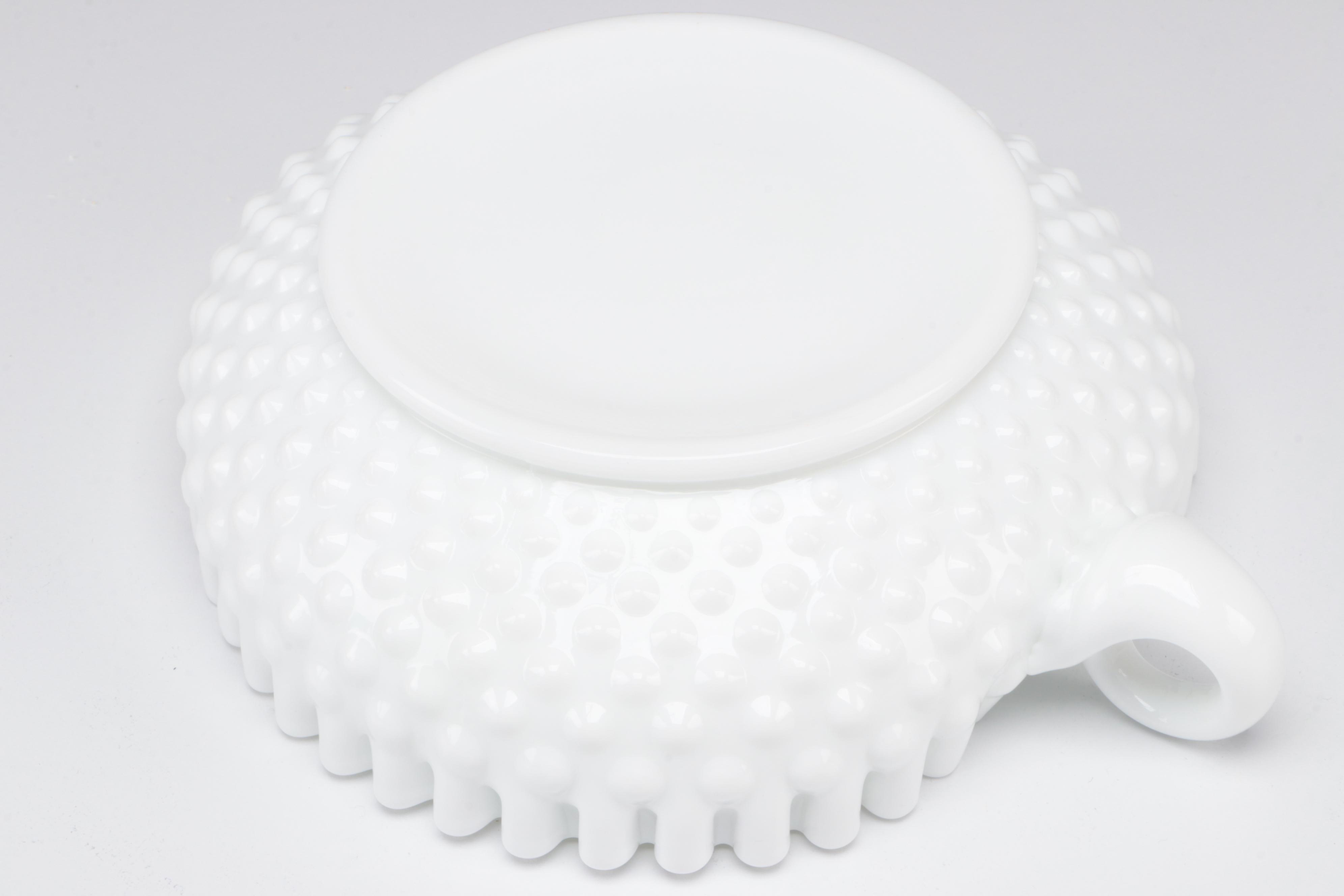 Fenton Hobnail Milk Glass Nappy Bowl with Other Blue Glass Table Accessories