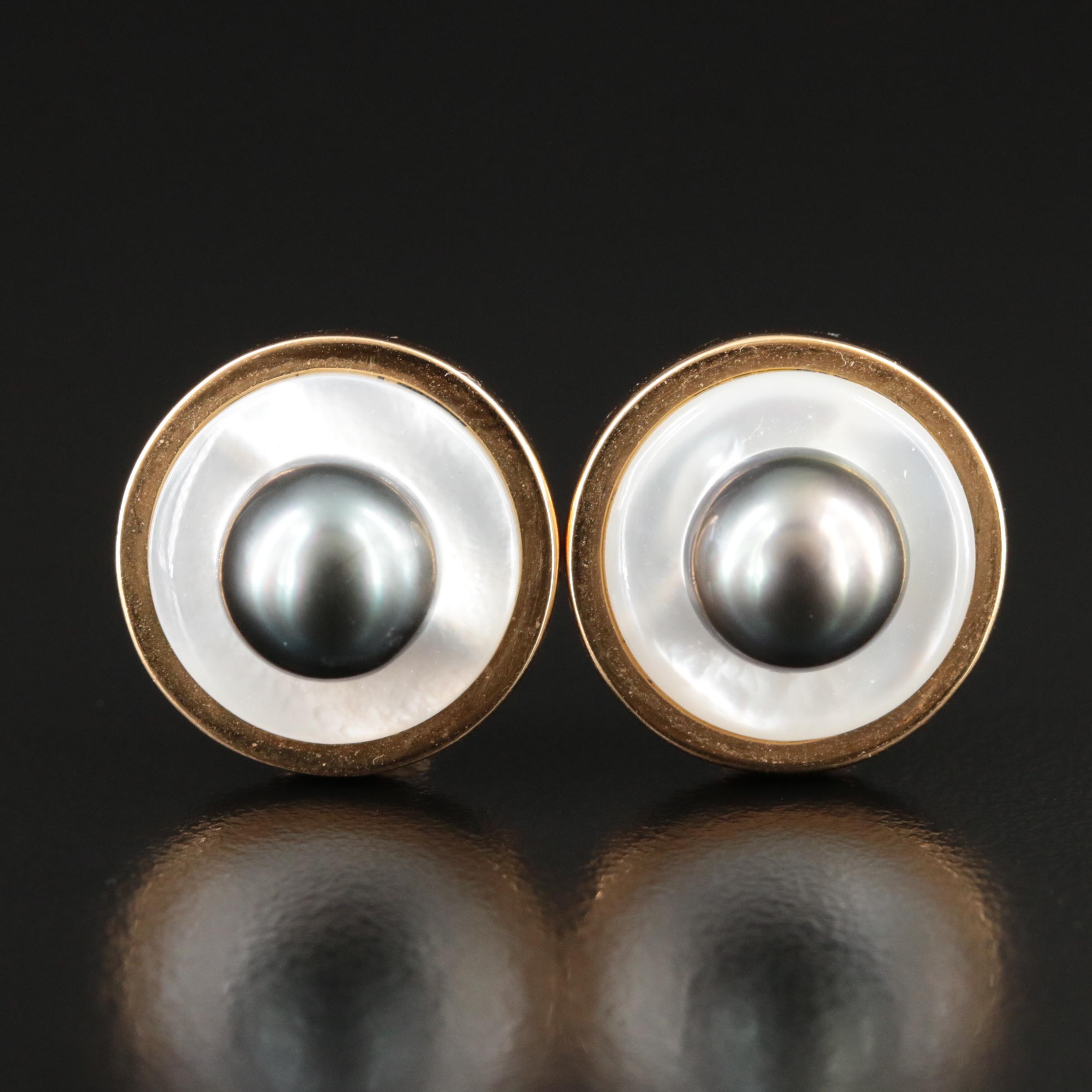 18K Pearl and Mother-of-Pearl Earrings