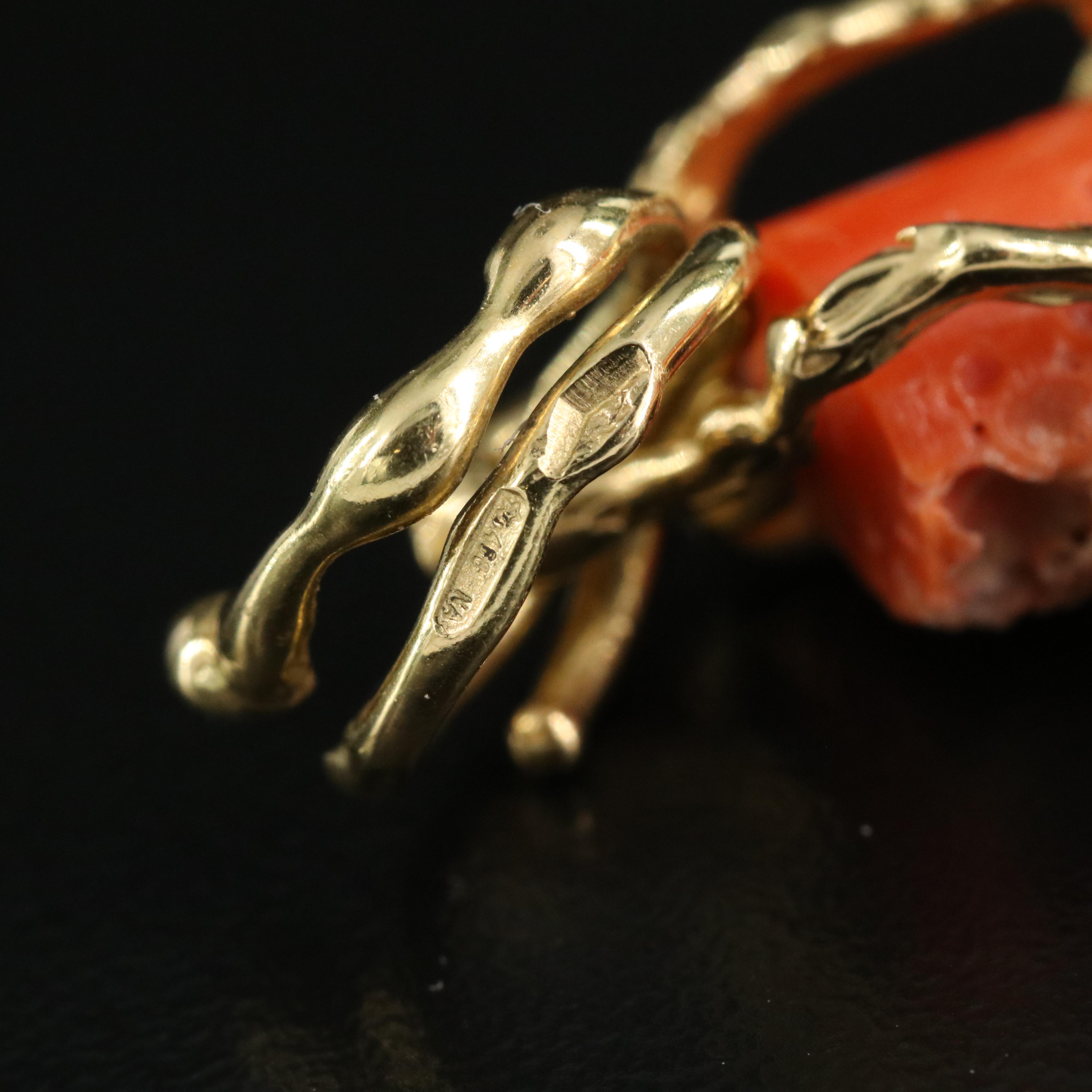 18K Coral Cross Pendant