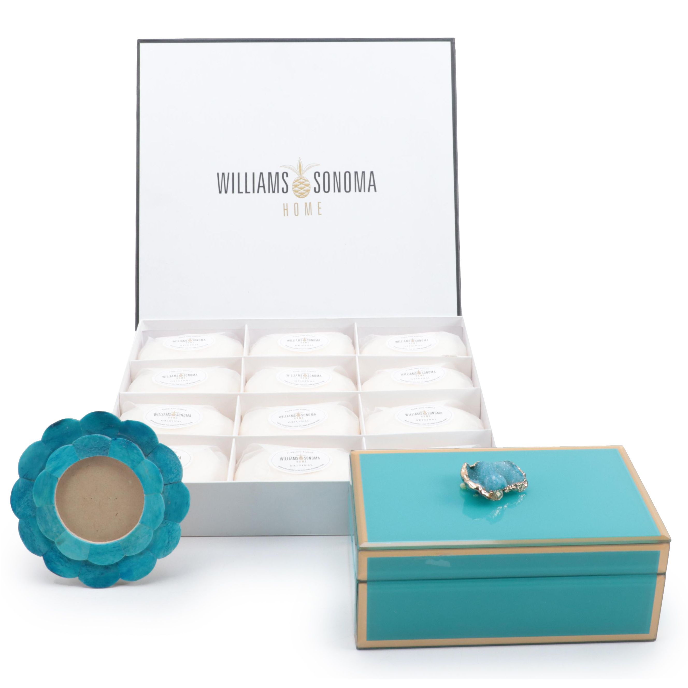 Williams Sonoma Home Soap Bar Set with Geode Glass Box, Dyed Stone Frame