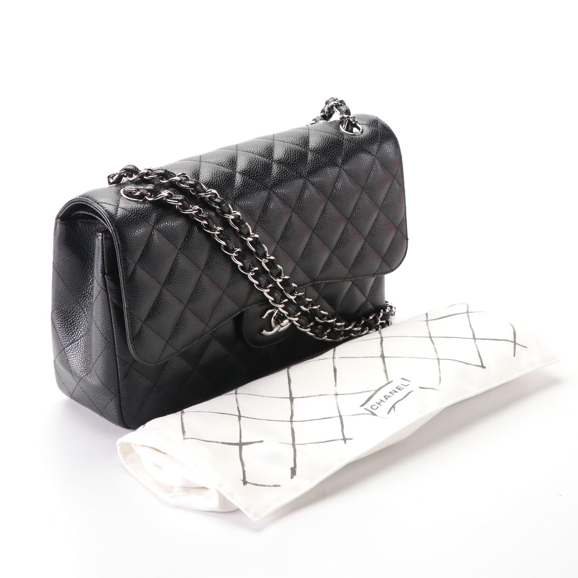 Chanel Timeless Classic Flap Bag Jumbo in Black Caviar Leather with Box