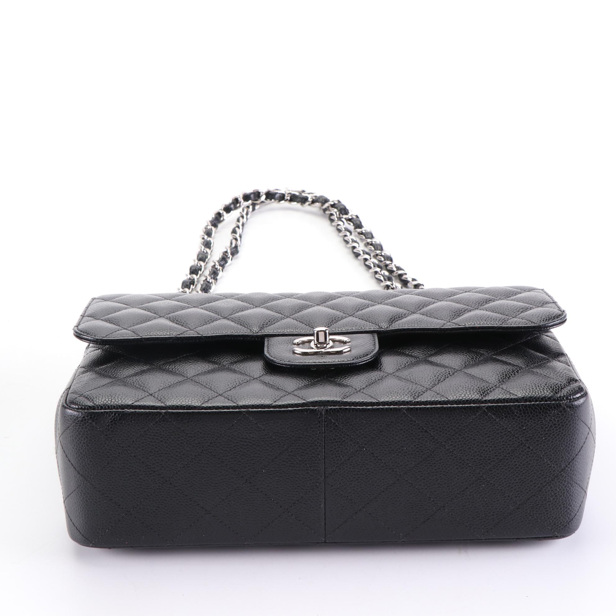Chanel Timeless Classic Flap Bag Jumbo in Black Caviar Leather with Box