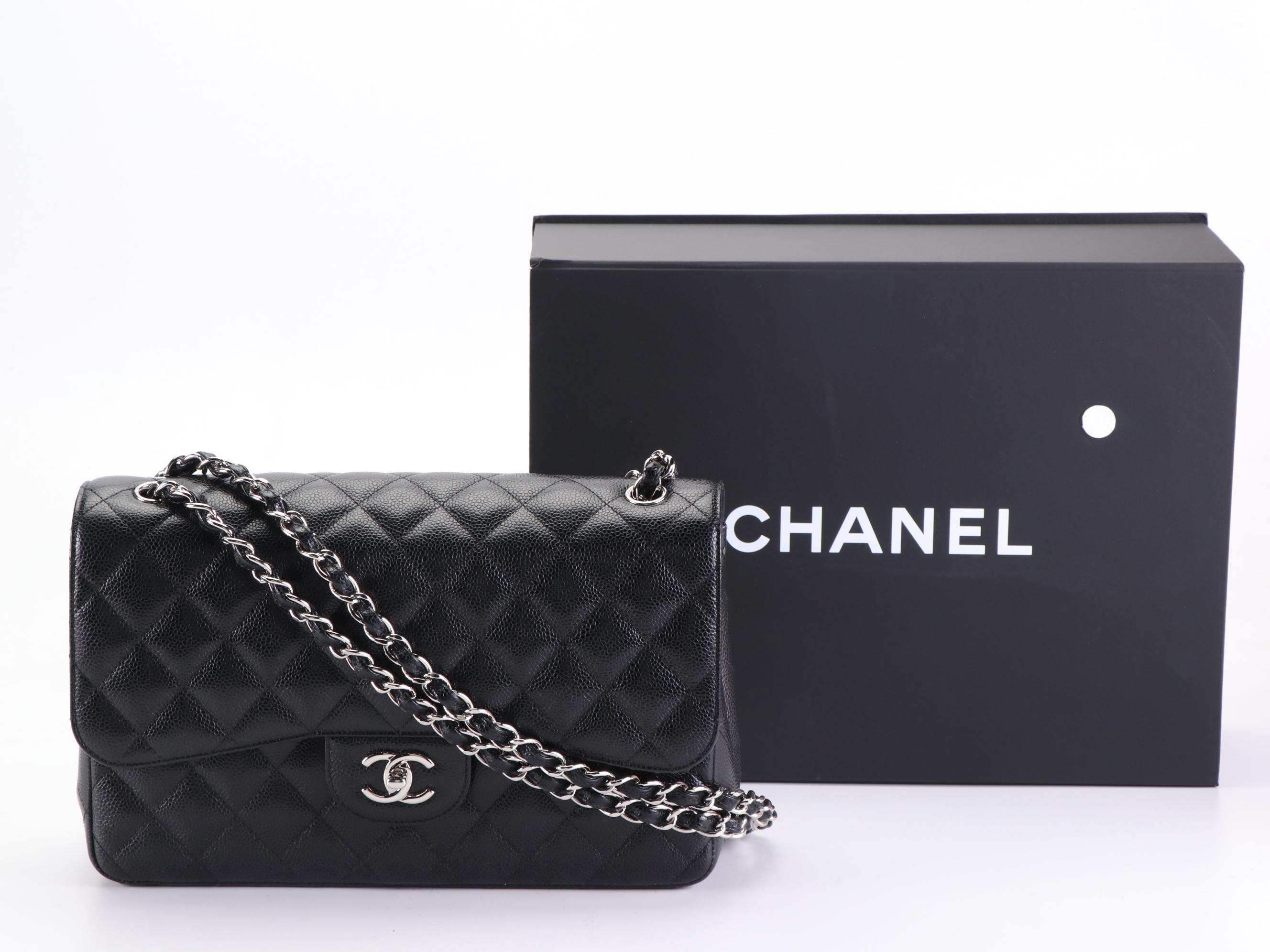 Chanel Timeless Classic Flap Bag Jumbo in Black Caviar Leather with Box