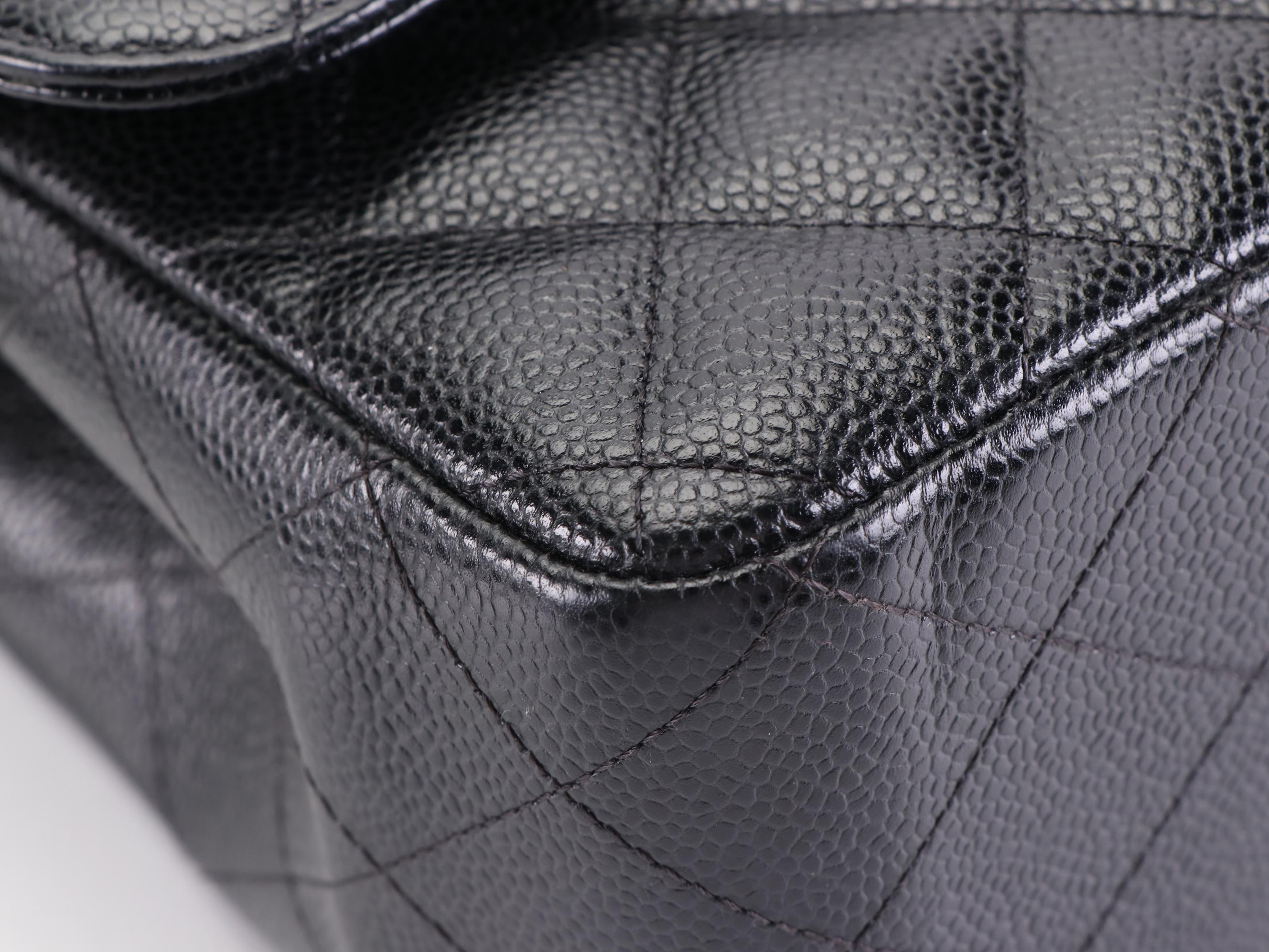 Chanel Timeless Classic Flap Bag Jumbo in Black Caviar Leather with Box