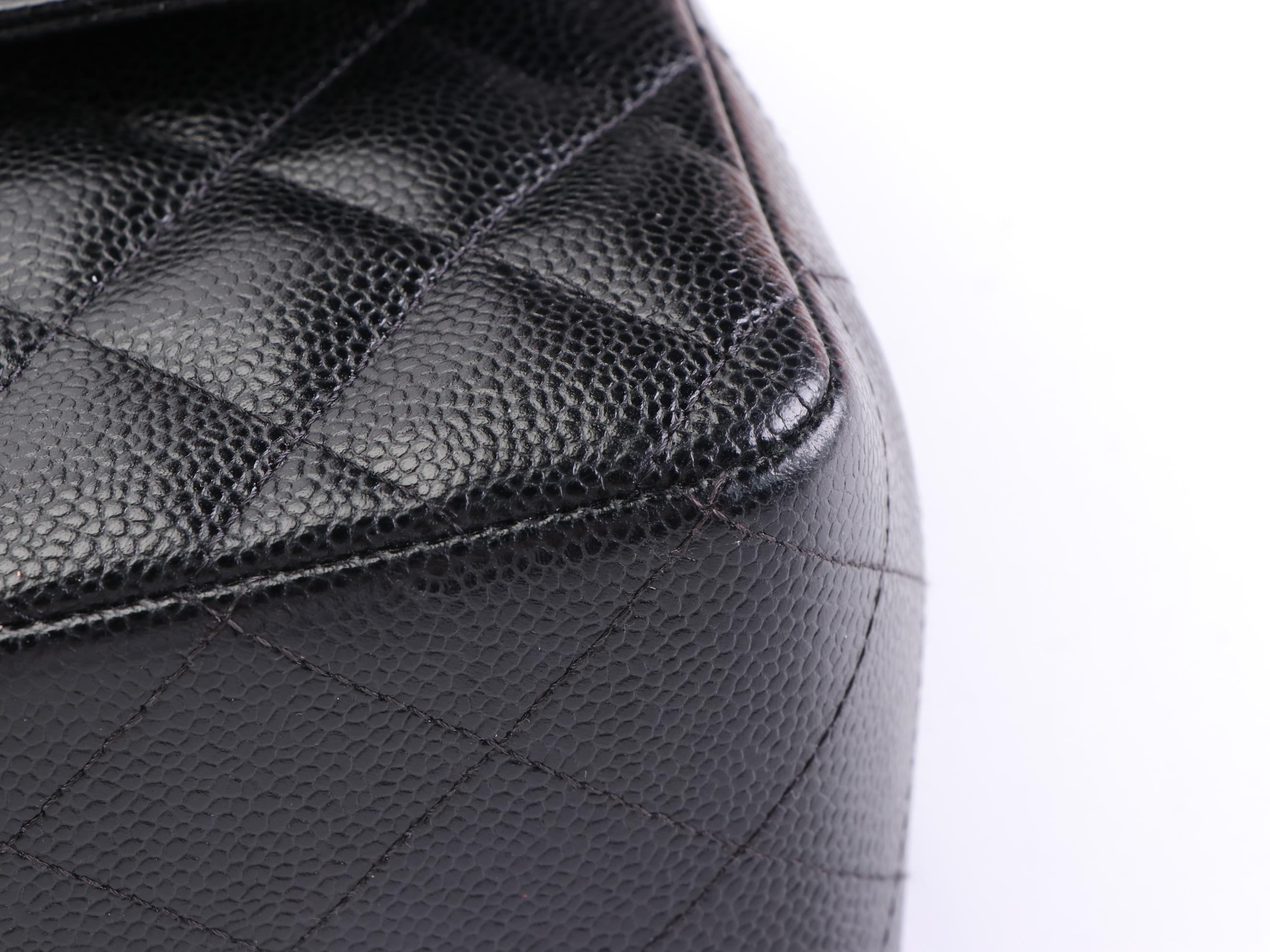 Chanel Timeless Classic Flap Bag Jumbo in Black Caviar Leather with Box