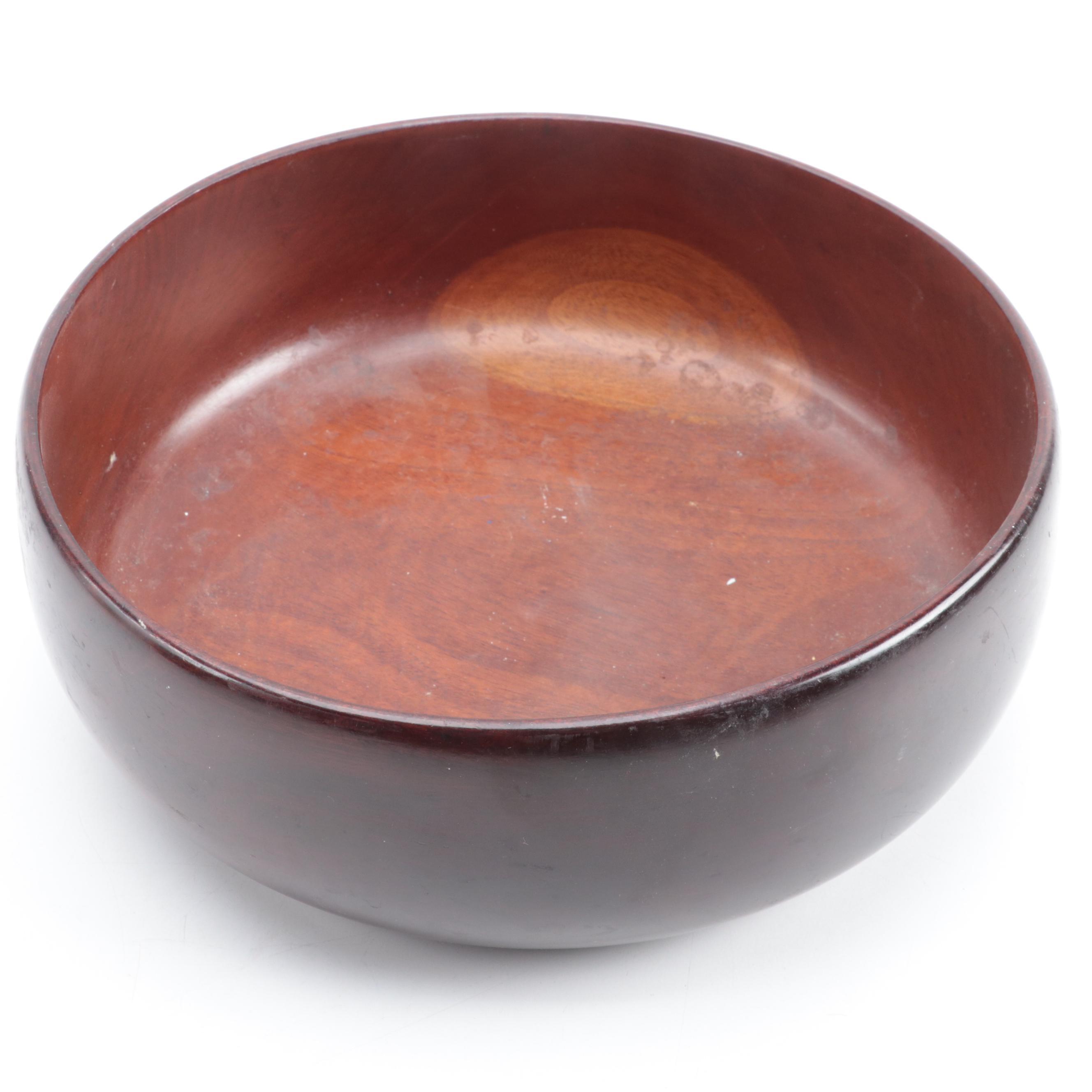 Haitian Pantalcraft Mahogany Serving Bowl and Dinner Bowls