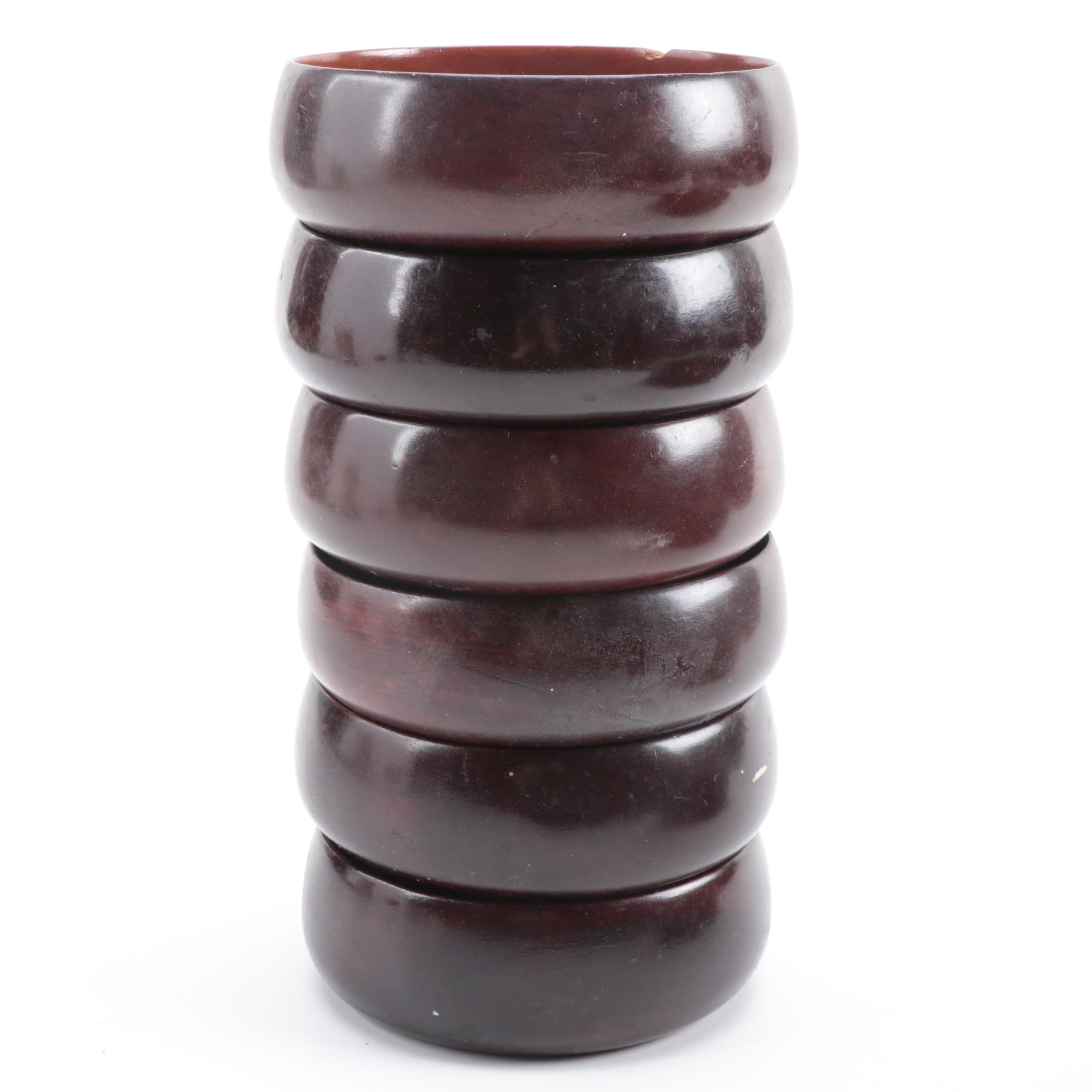 Haitian Pantalcraft Mahogany Serving Bowl and Dinner Bowls