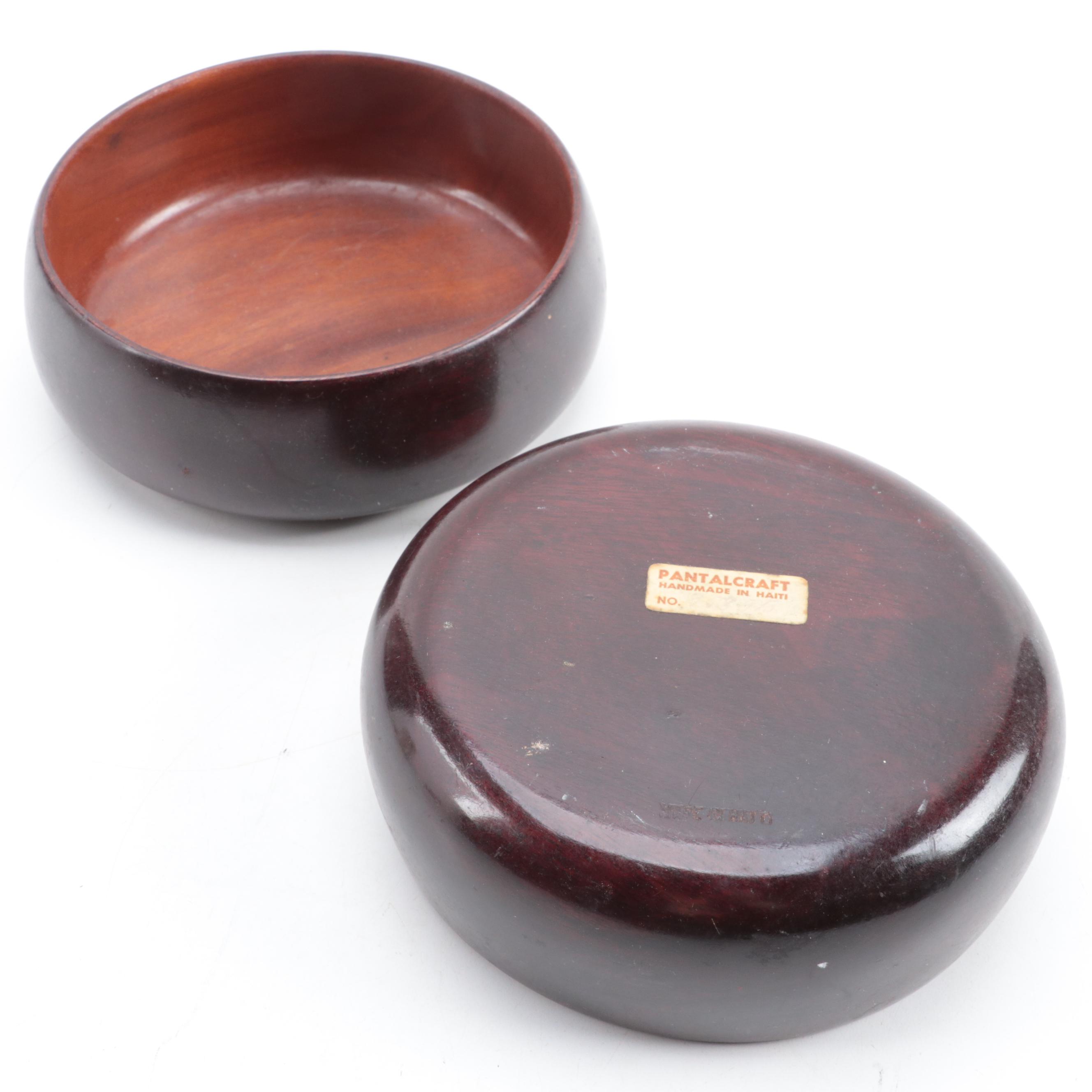 Haitian Pantalcraft Mahogany Serving Bowl and Dinner Bowls