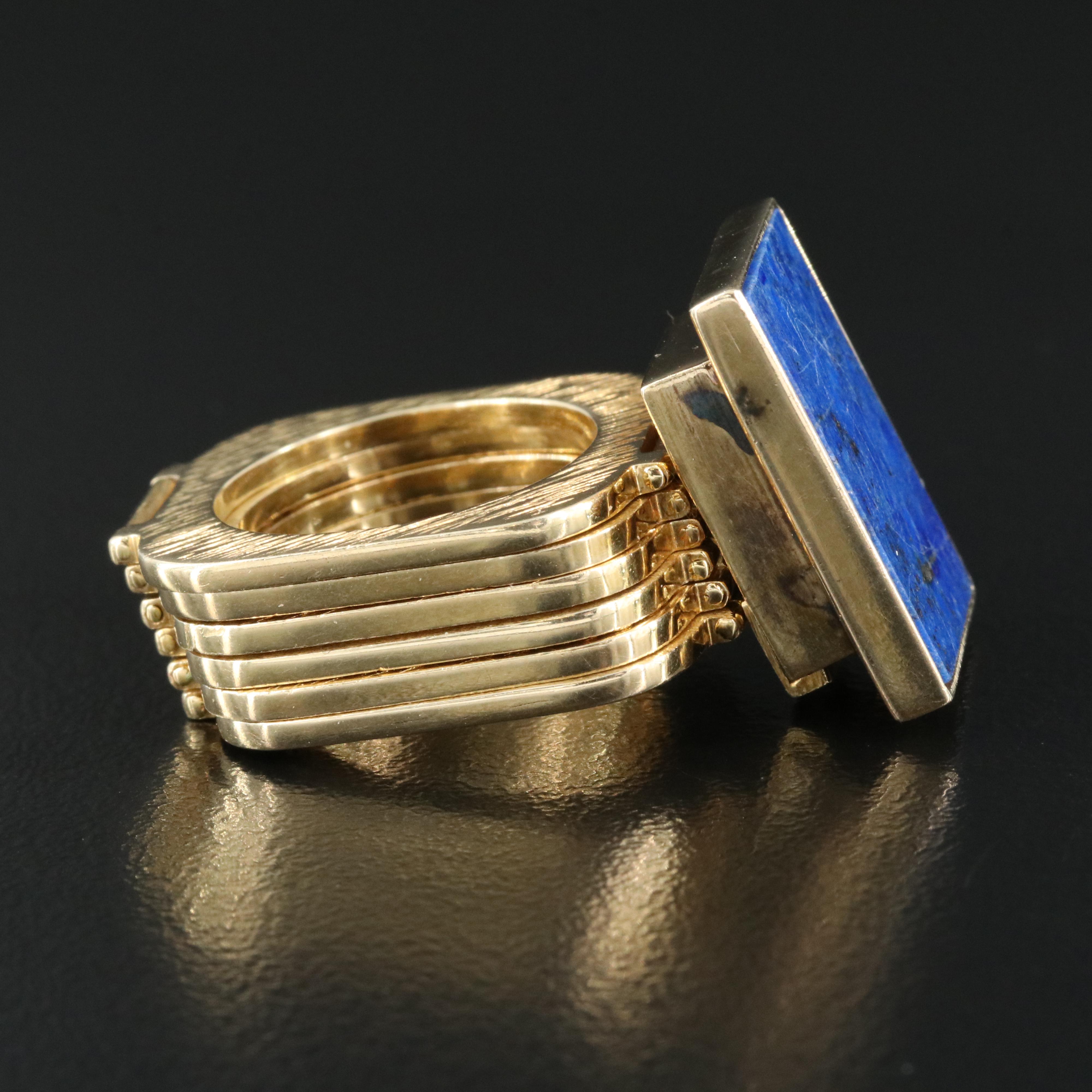 1970s 14K Lapis Lazuli Convertible Bracelet Ring