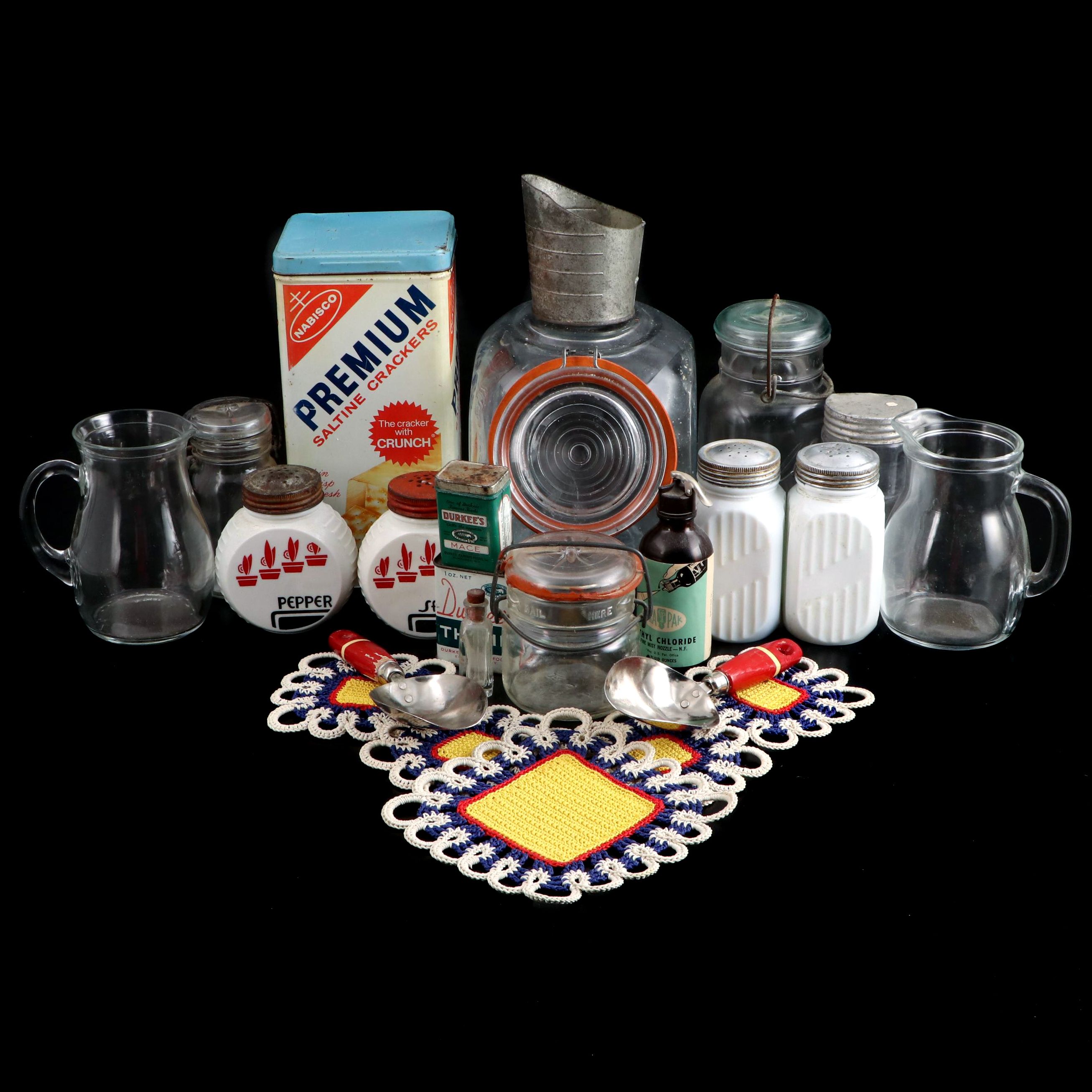 Milk Glass Salt and Pepper Shakers with Other Containers and Tableware