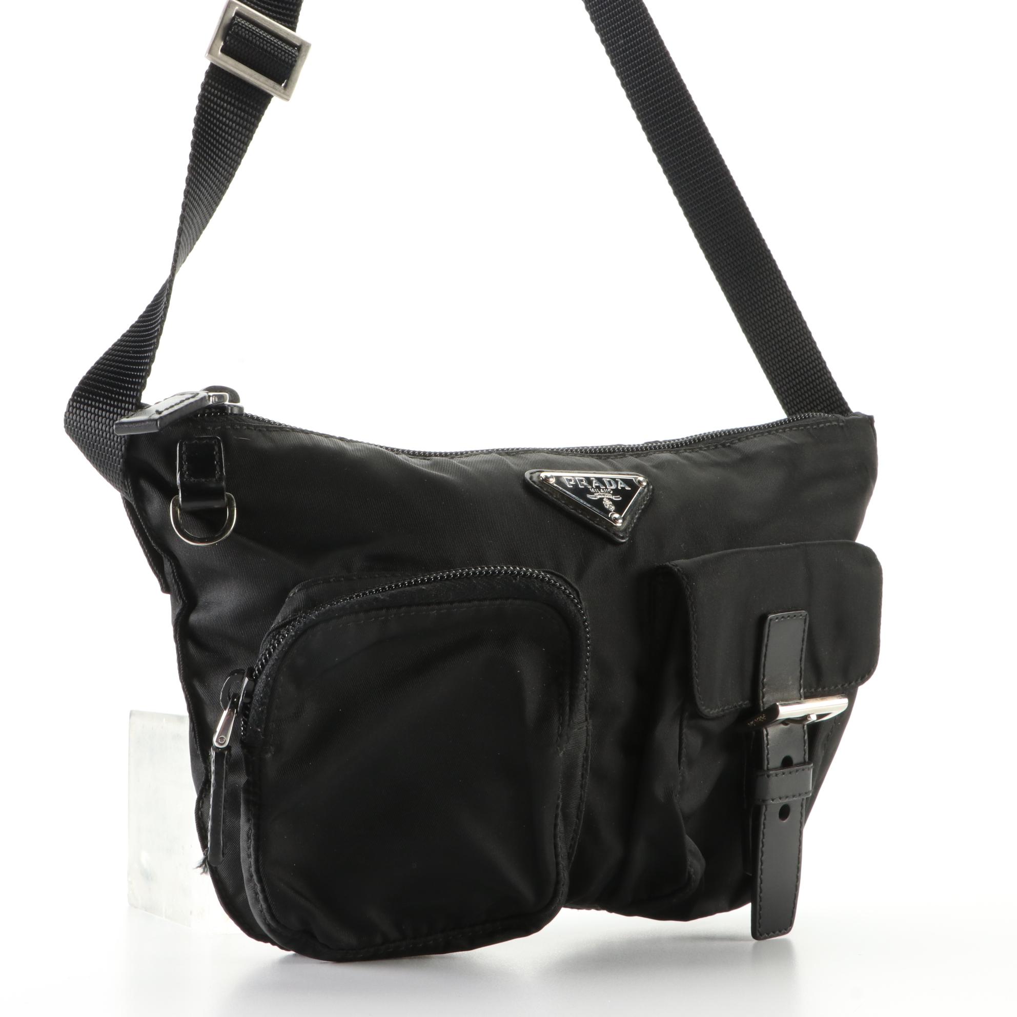 Prada Belt Bag in Black Nylon Gabardine with Leather Trim