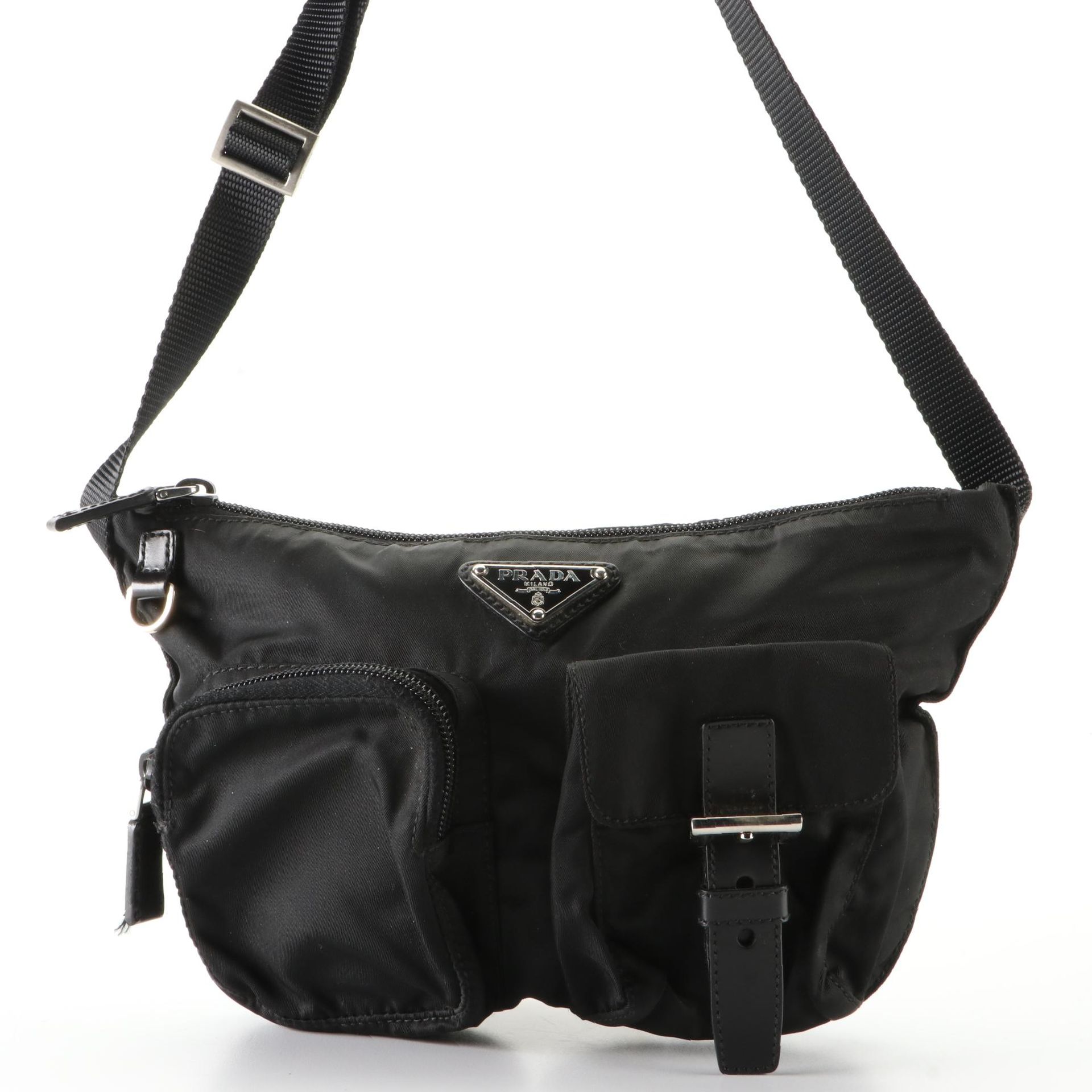 Prada Belt Bag in Black Nylon Gabardine with Leather Trim